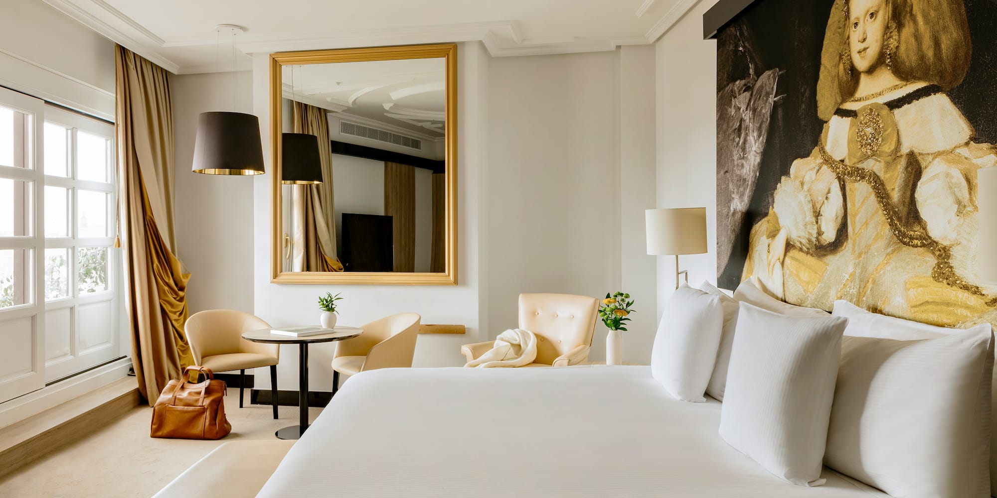 a room with a bed and a table