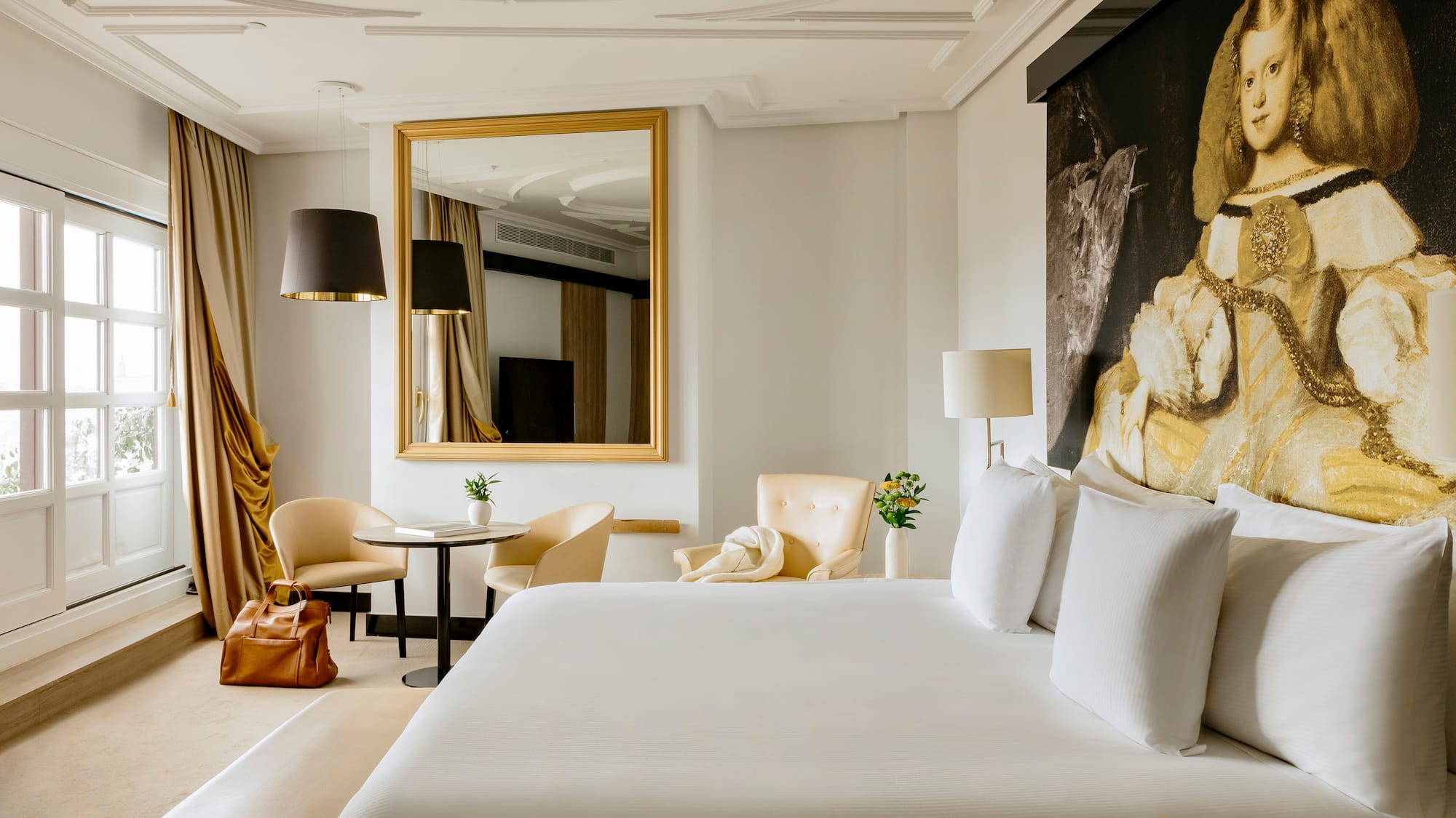 a room with a bed and a table