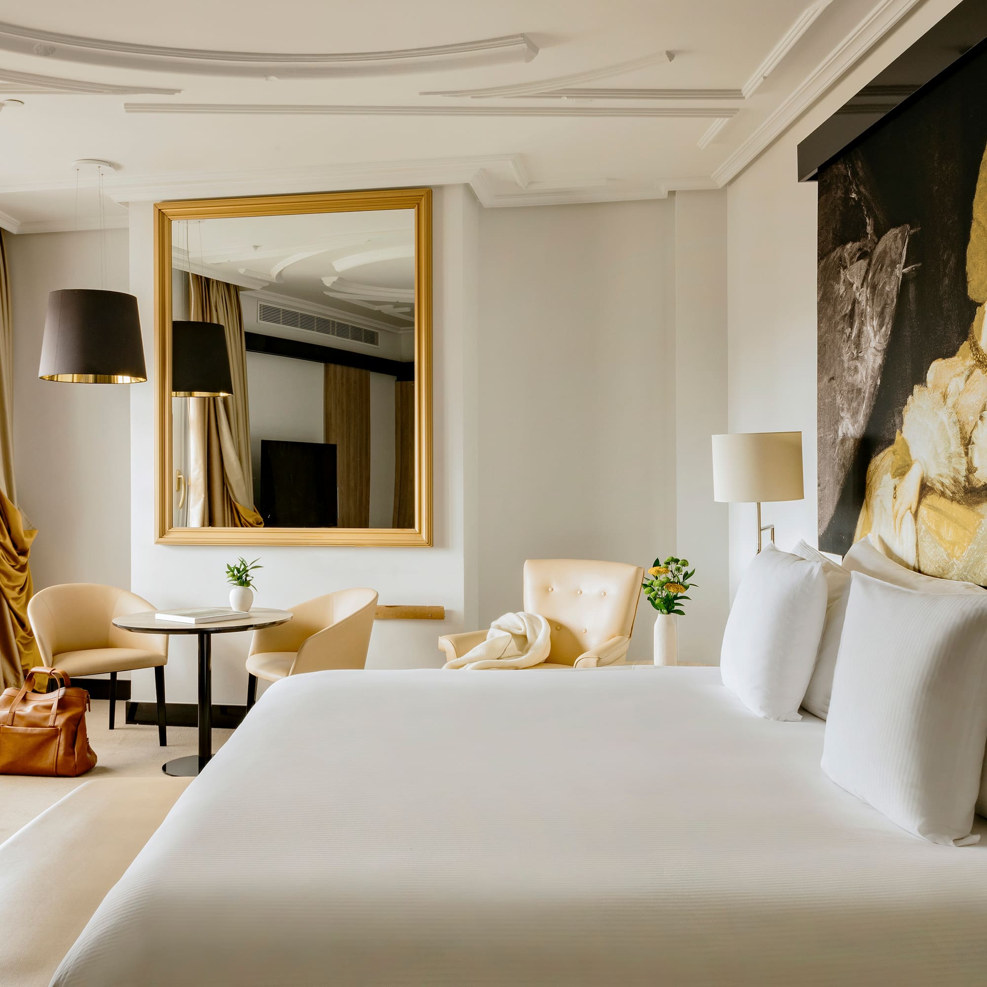 a room with a bed and a table