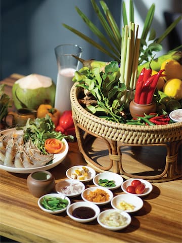 a basket of food on a table