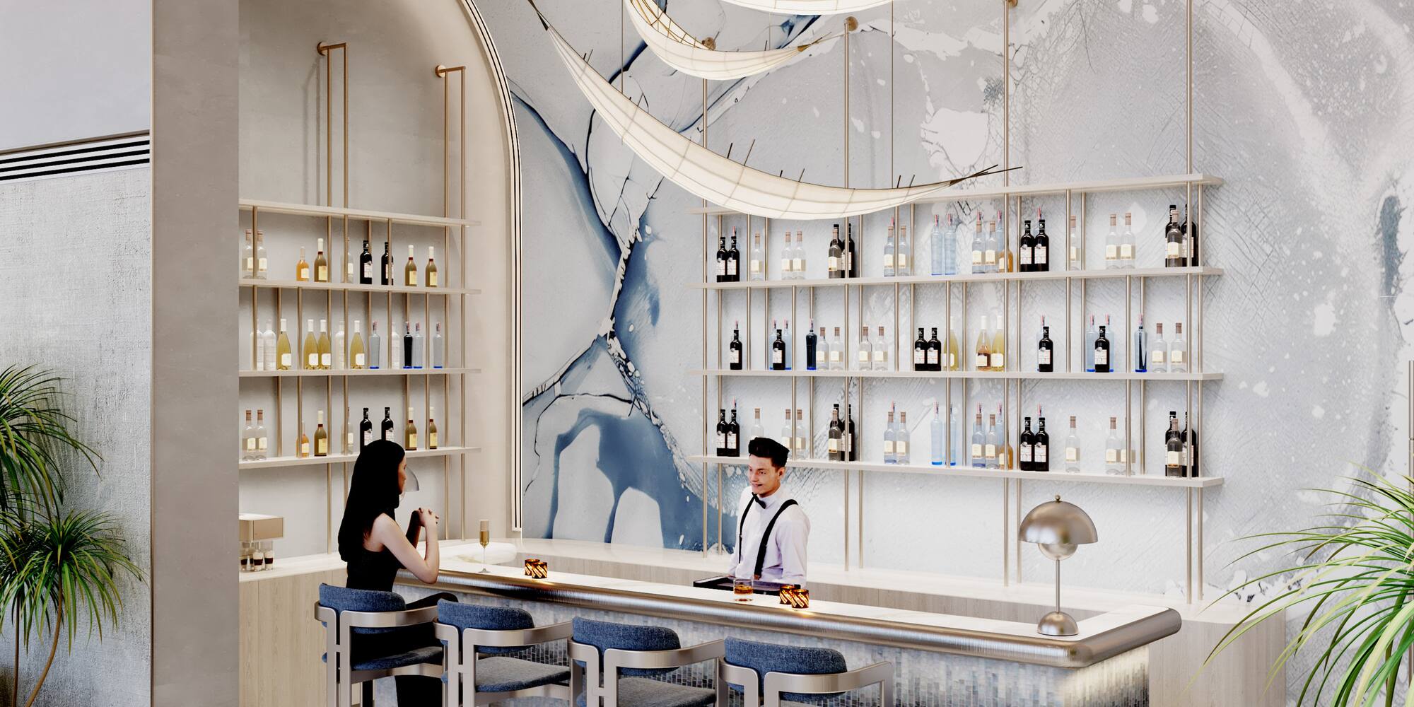 a man and woman at a bar