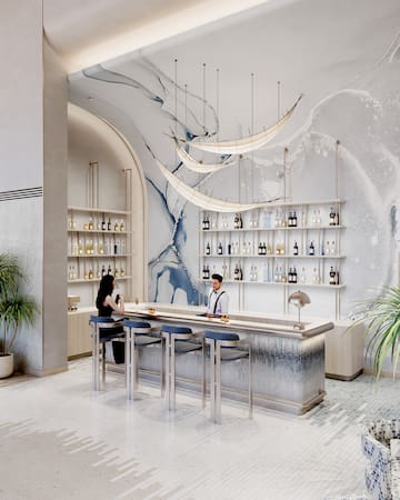 a man and woman at a bar