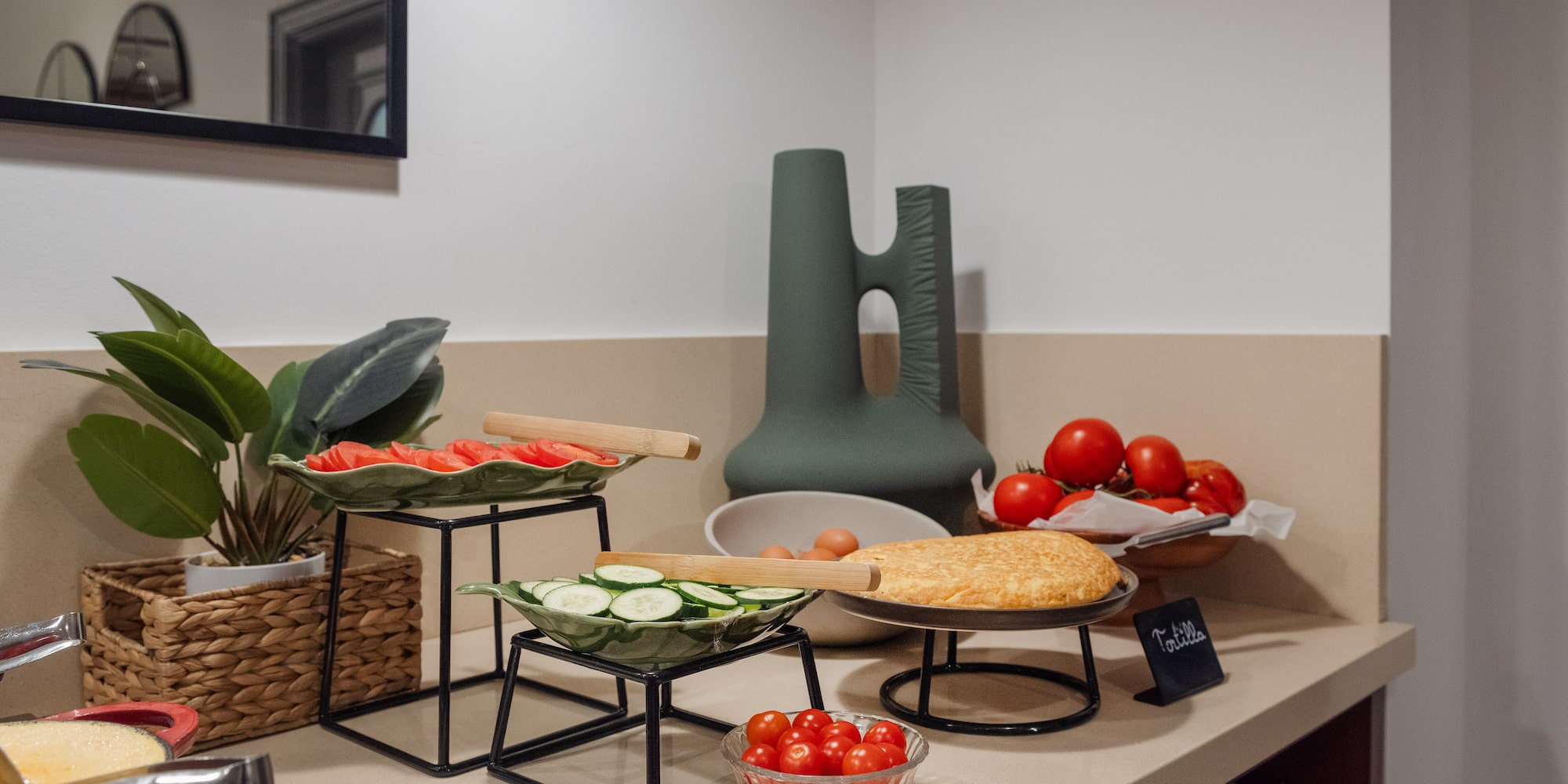 a counter with food on it