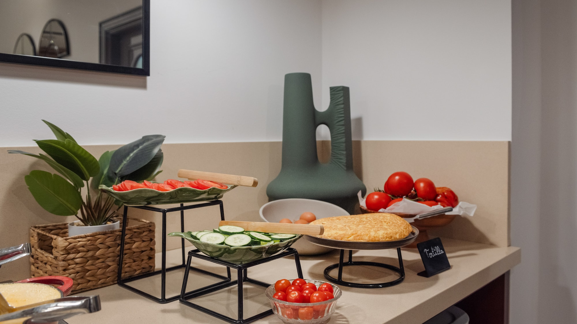 a counter with food on it