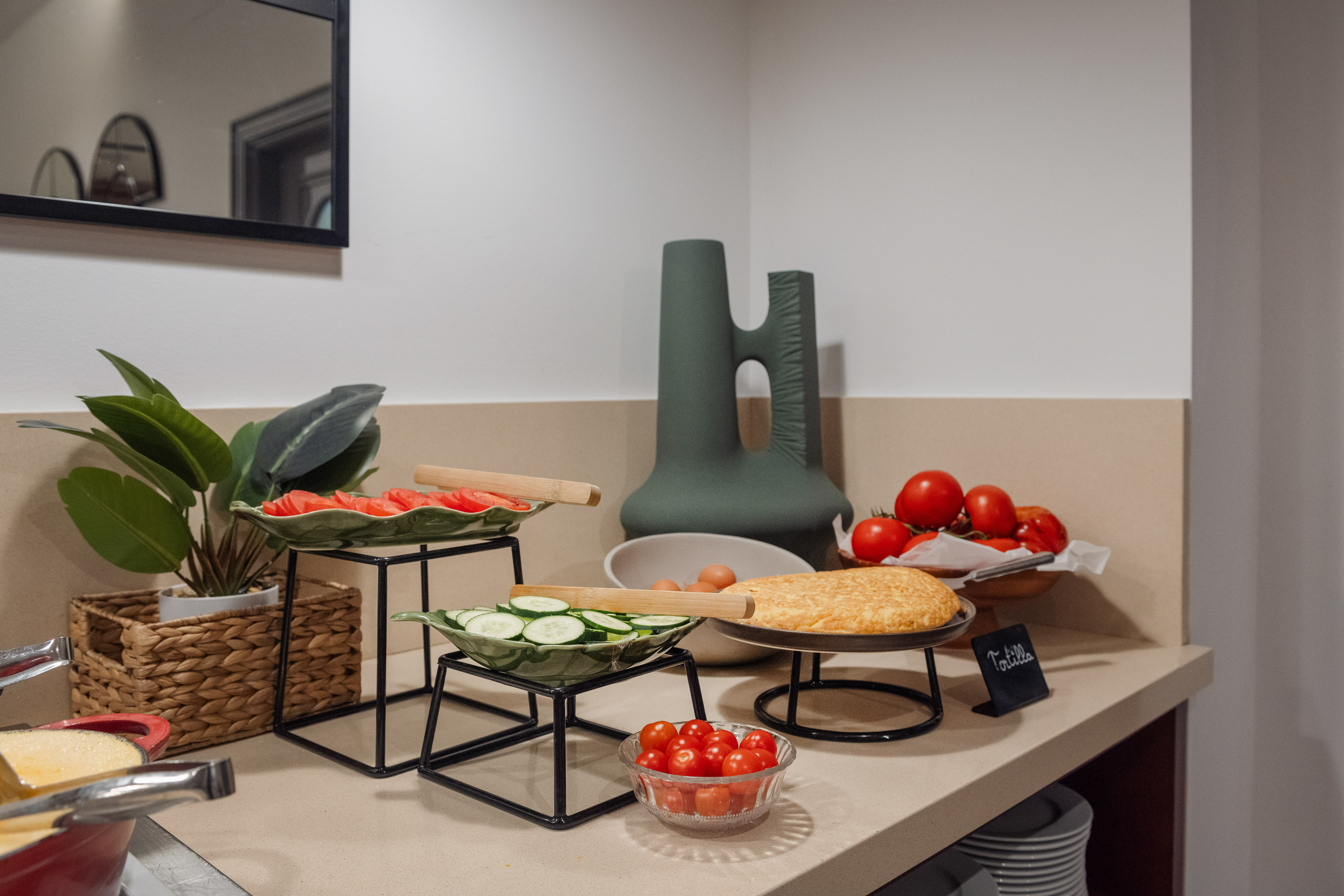 a counter with food on it