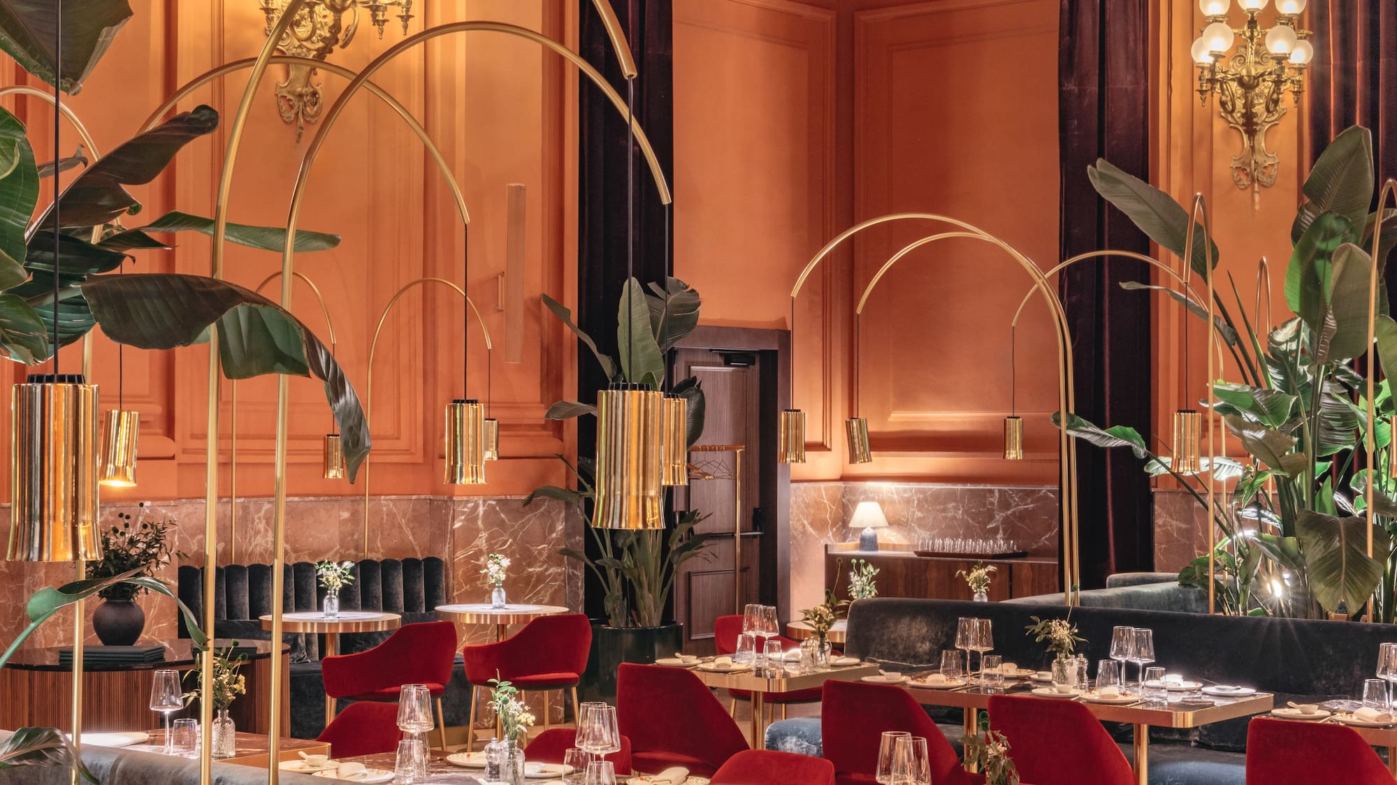 a room with tables and chairs