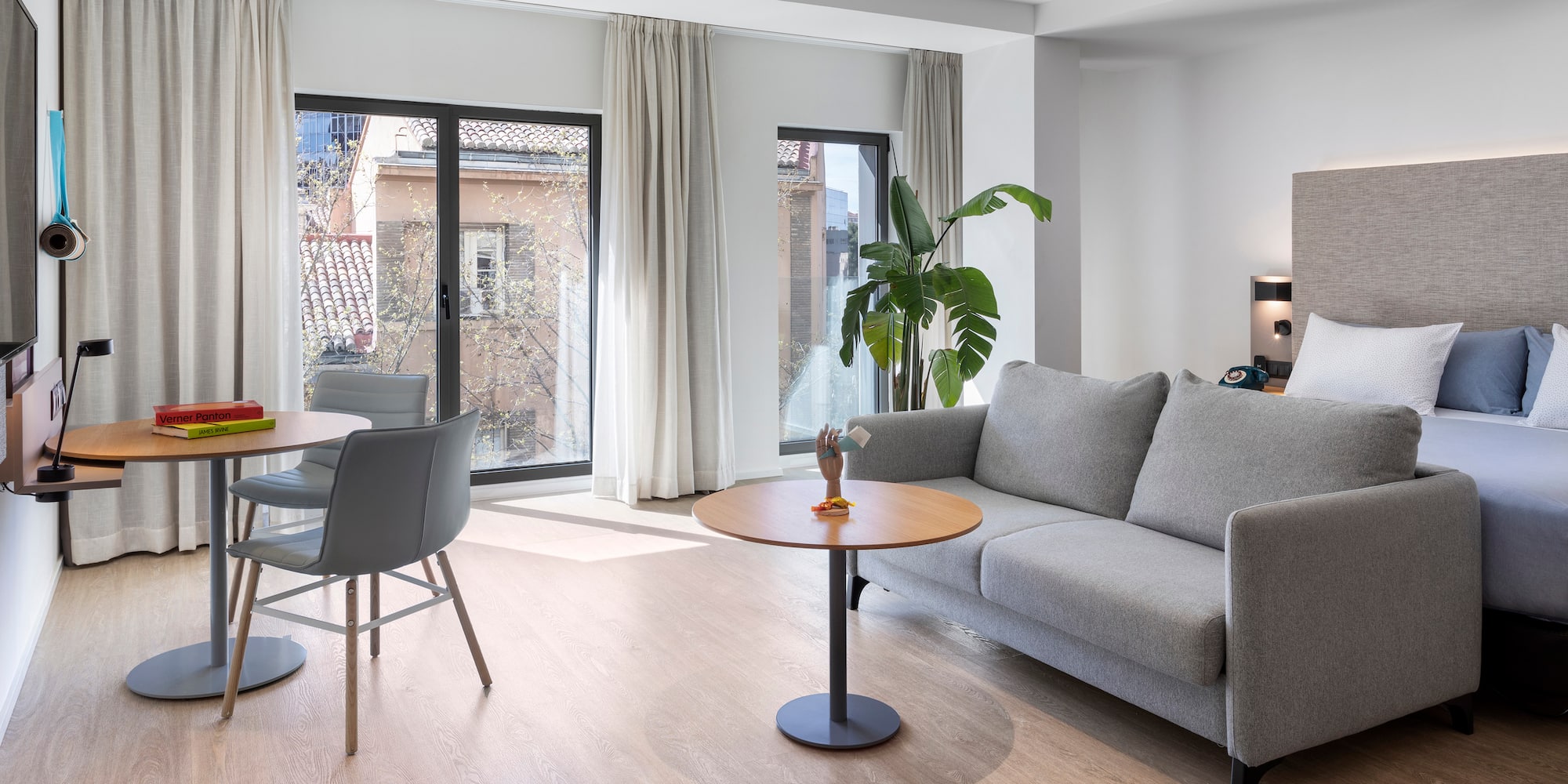 a living room with a couch and a table