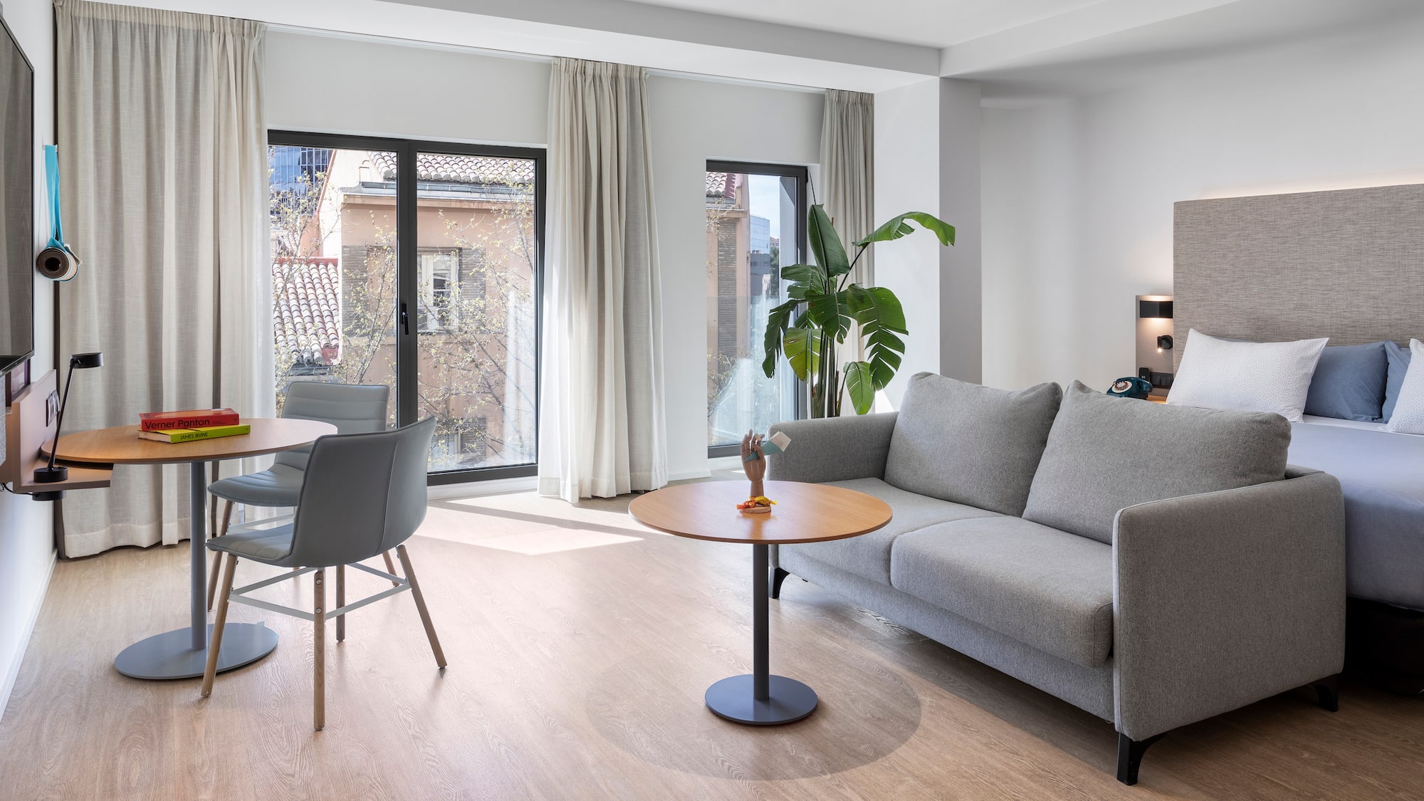 a living room with a couch and a table