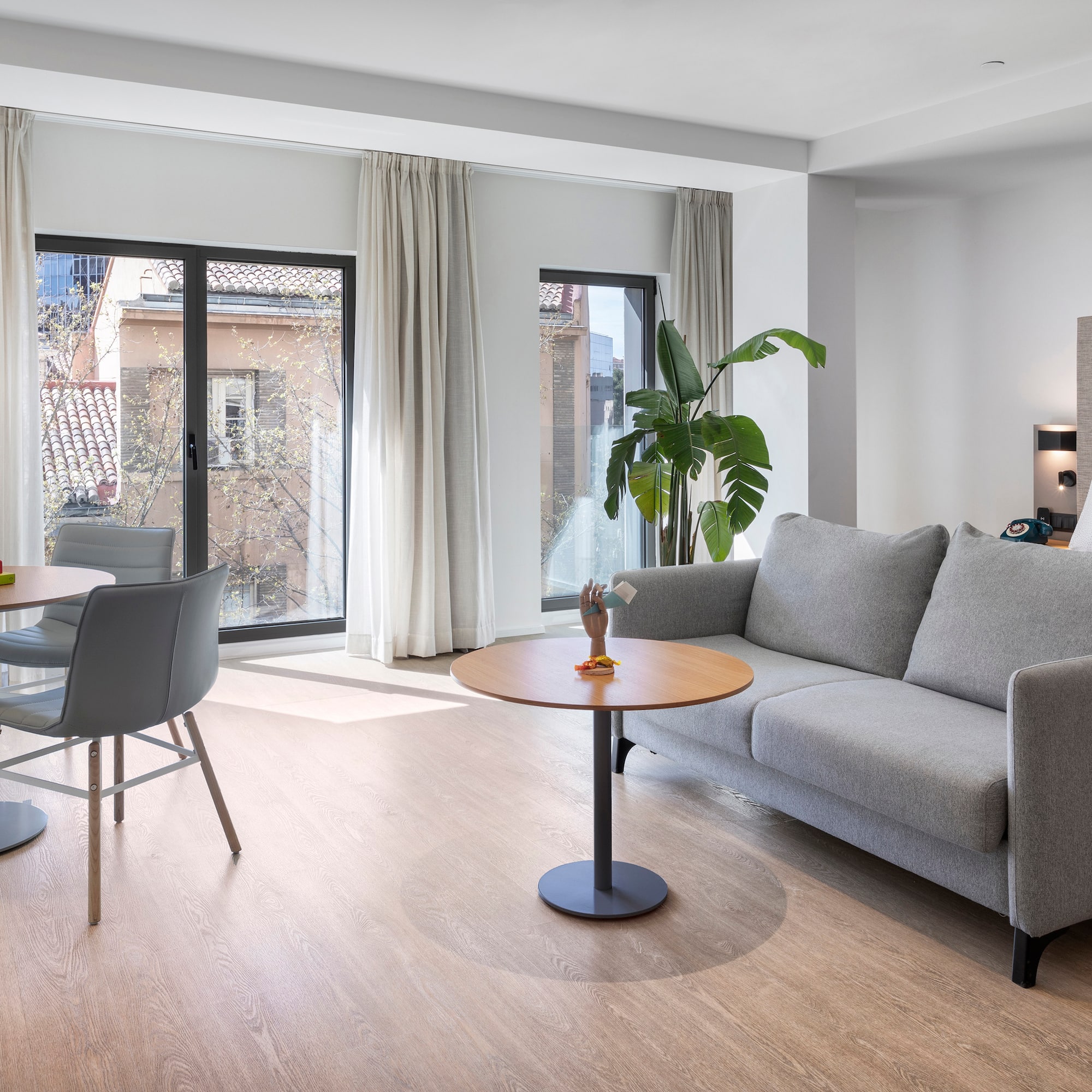 a living room with a couch and a table