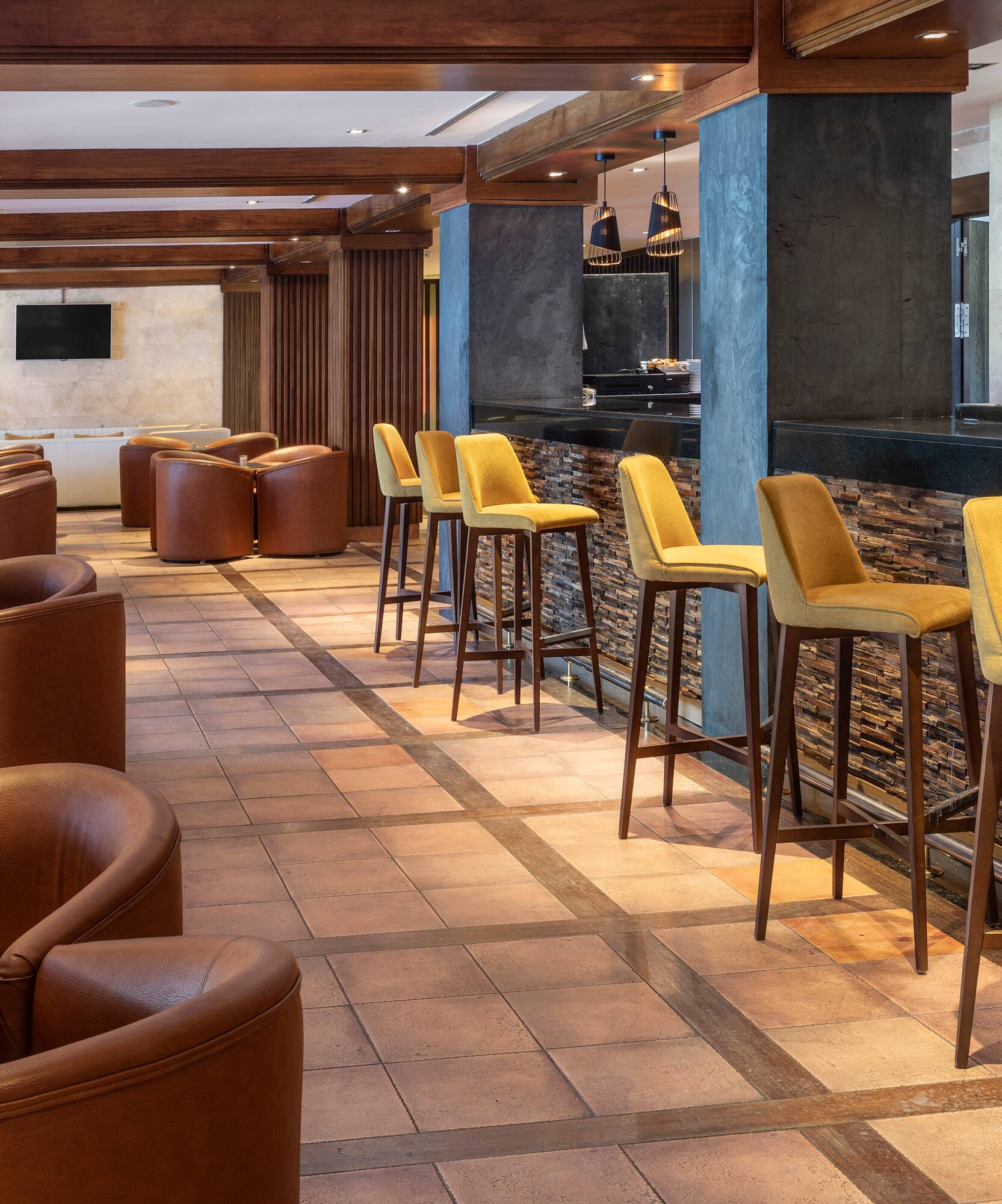 a room with chairs and tables