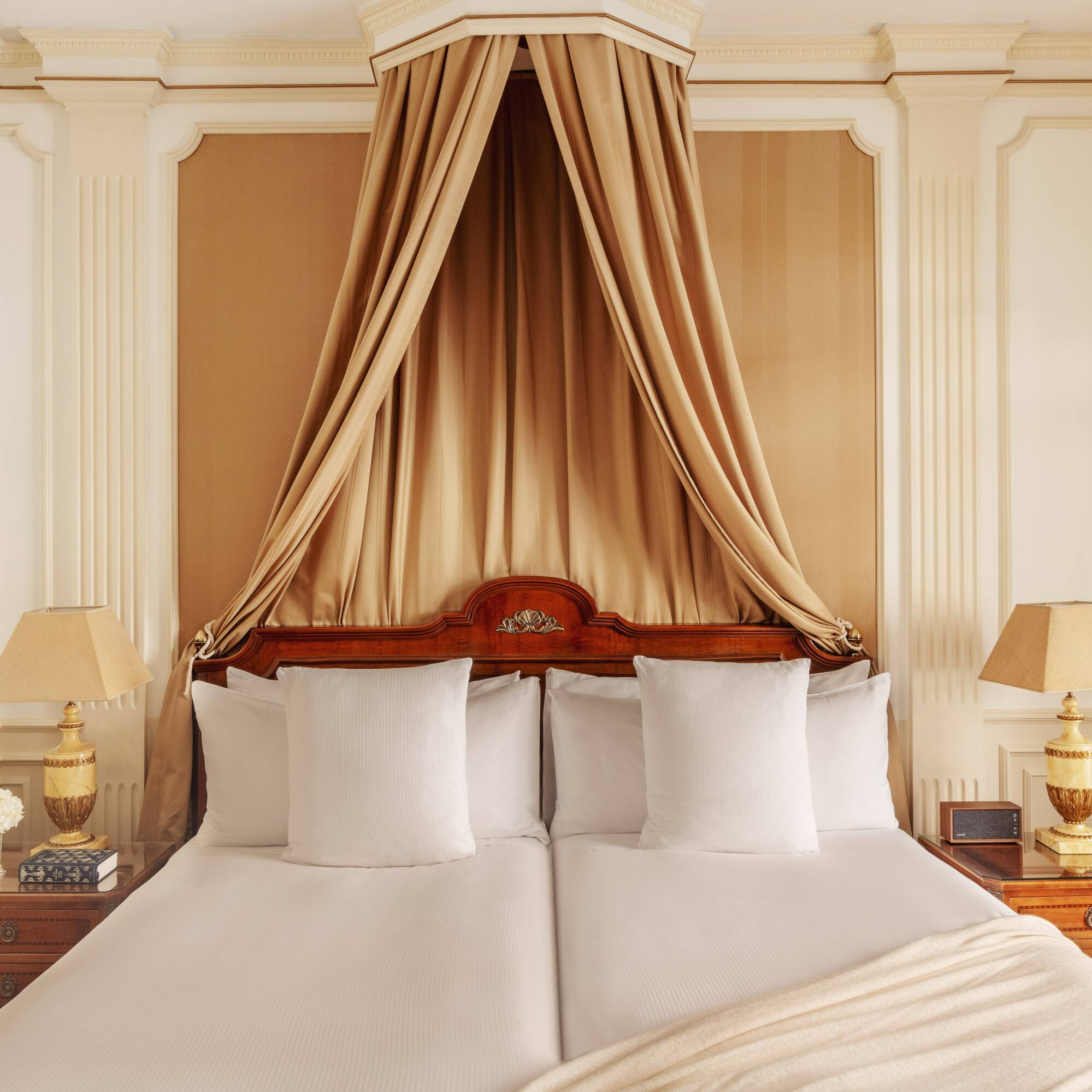 a bed with a canopy over it