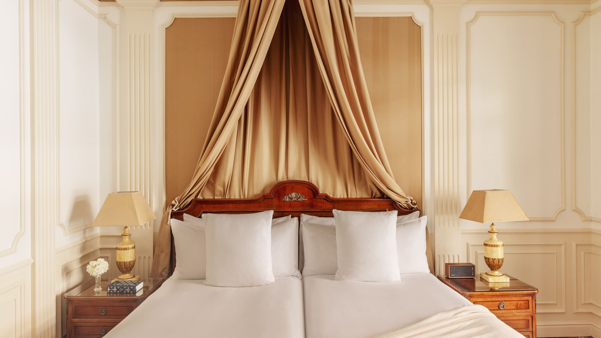 a bed with a canopy over it