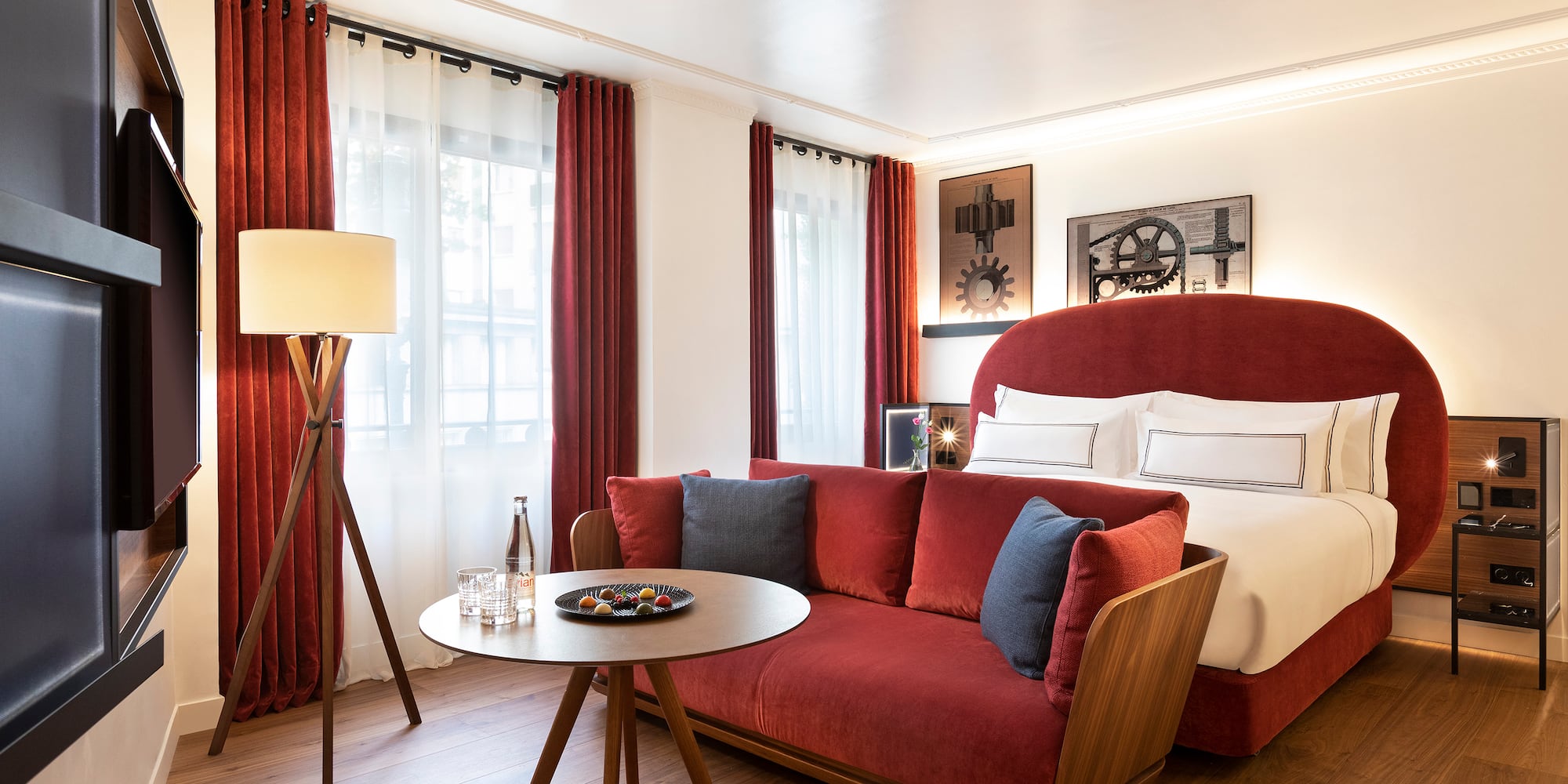 a room with a bed and a table