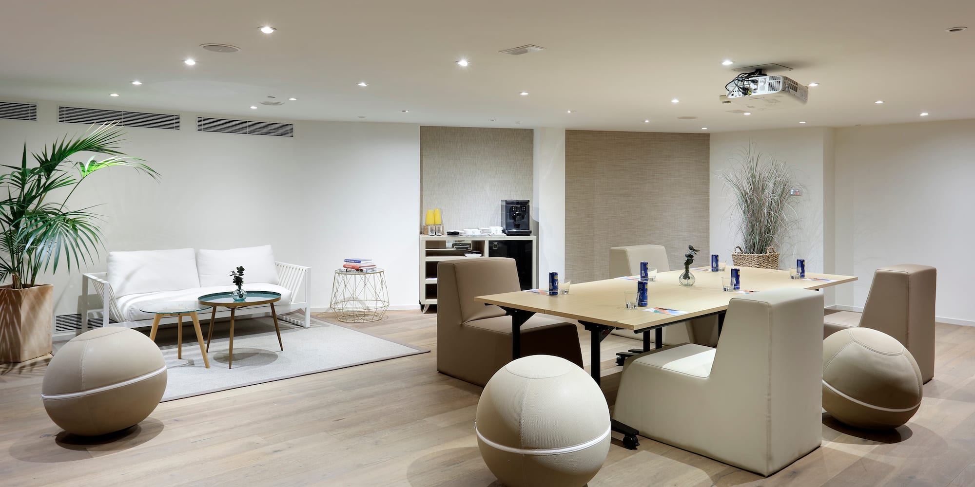 a room with a table and chairs