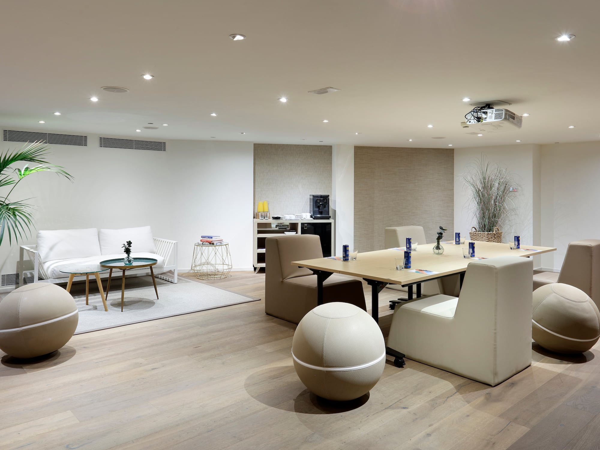 a room with a table and chairs