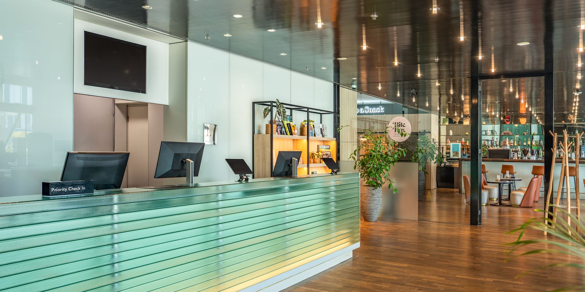 a reception desk in a building