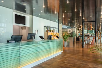 a reception desk in a building