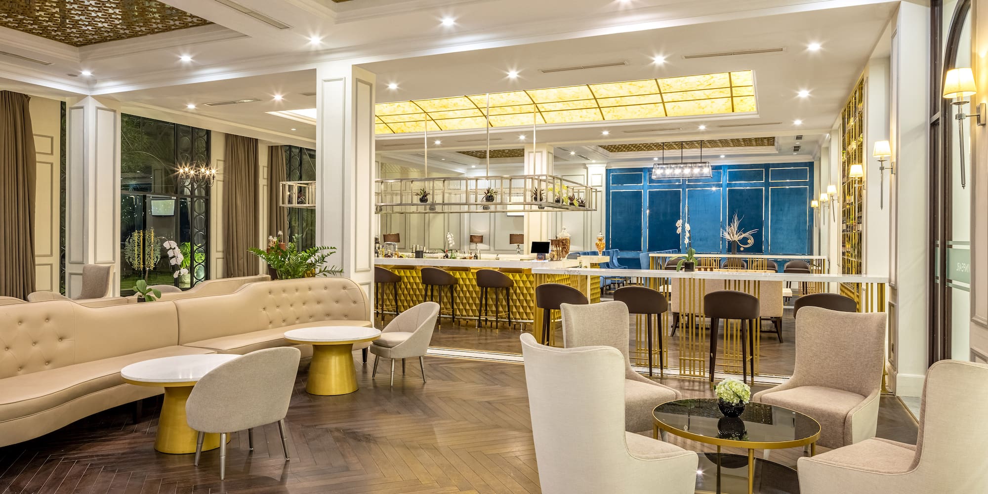 a room with a large table and chairs