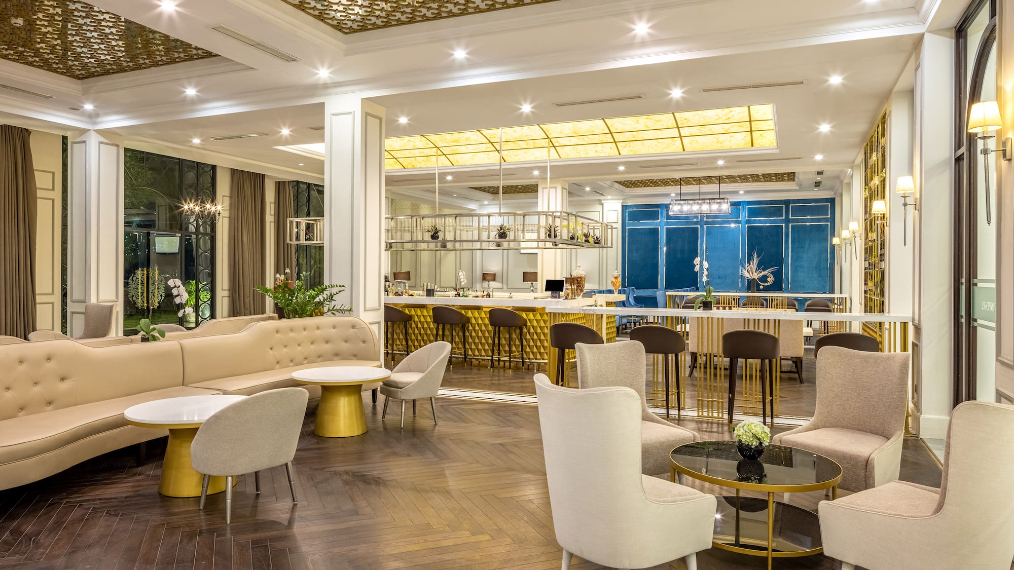 a room with a large table and chairs