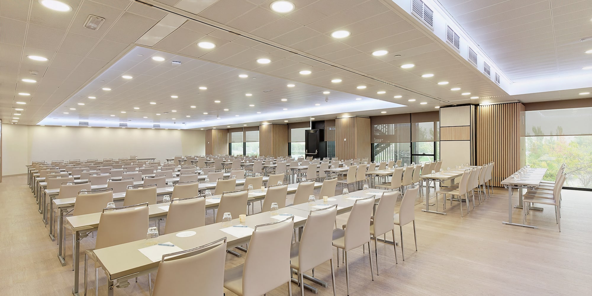 a room with tables and chairs