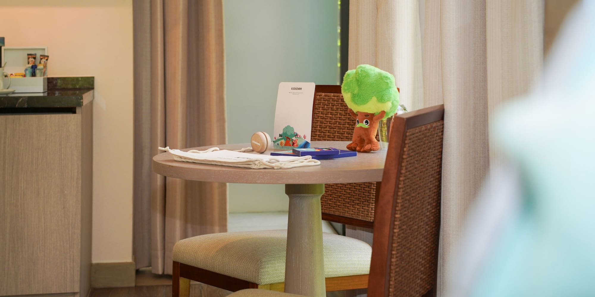 a table with a toy on it