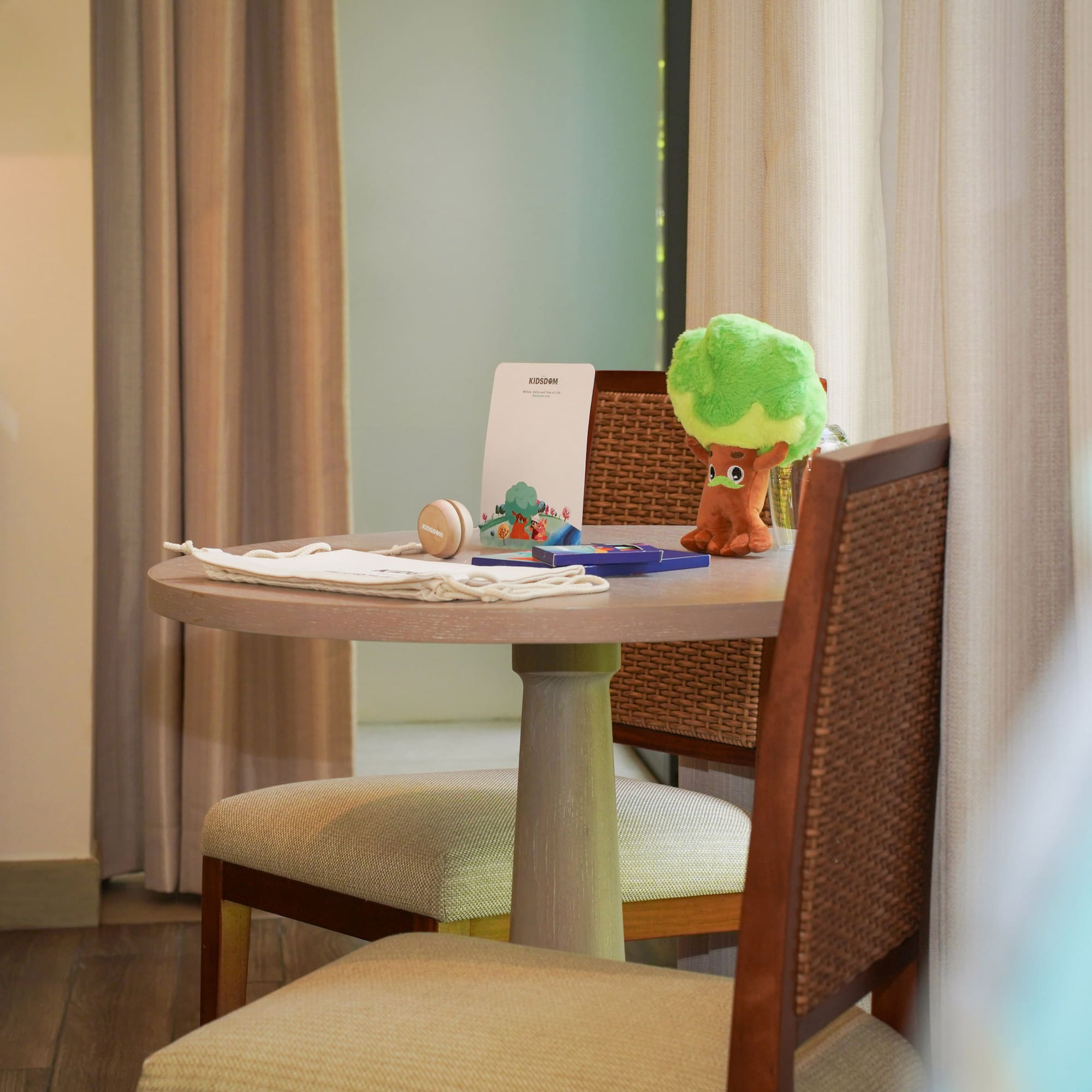 a table with a toy on it