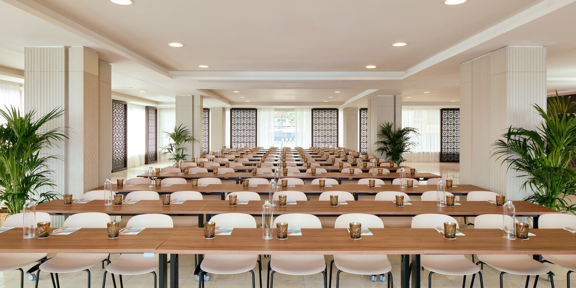 a room with tables and chairs
