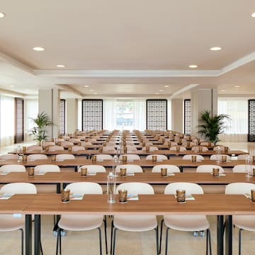 a room with tables and chairs