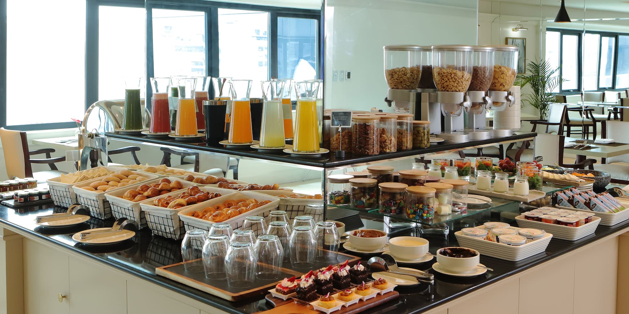 a counter with food on it