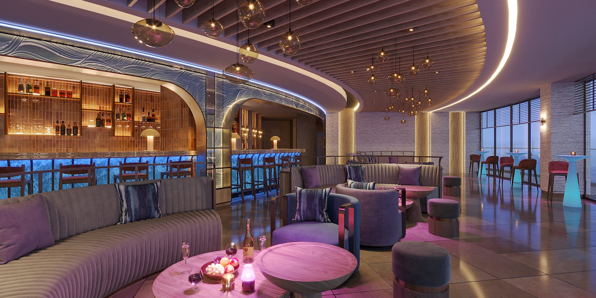 a room with a large table and chairs