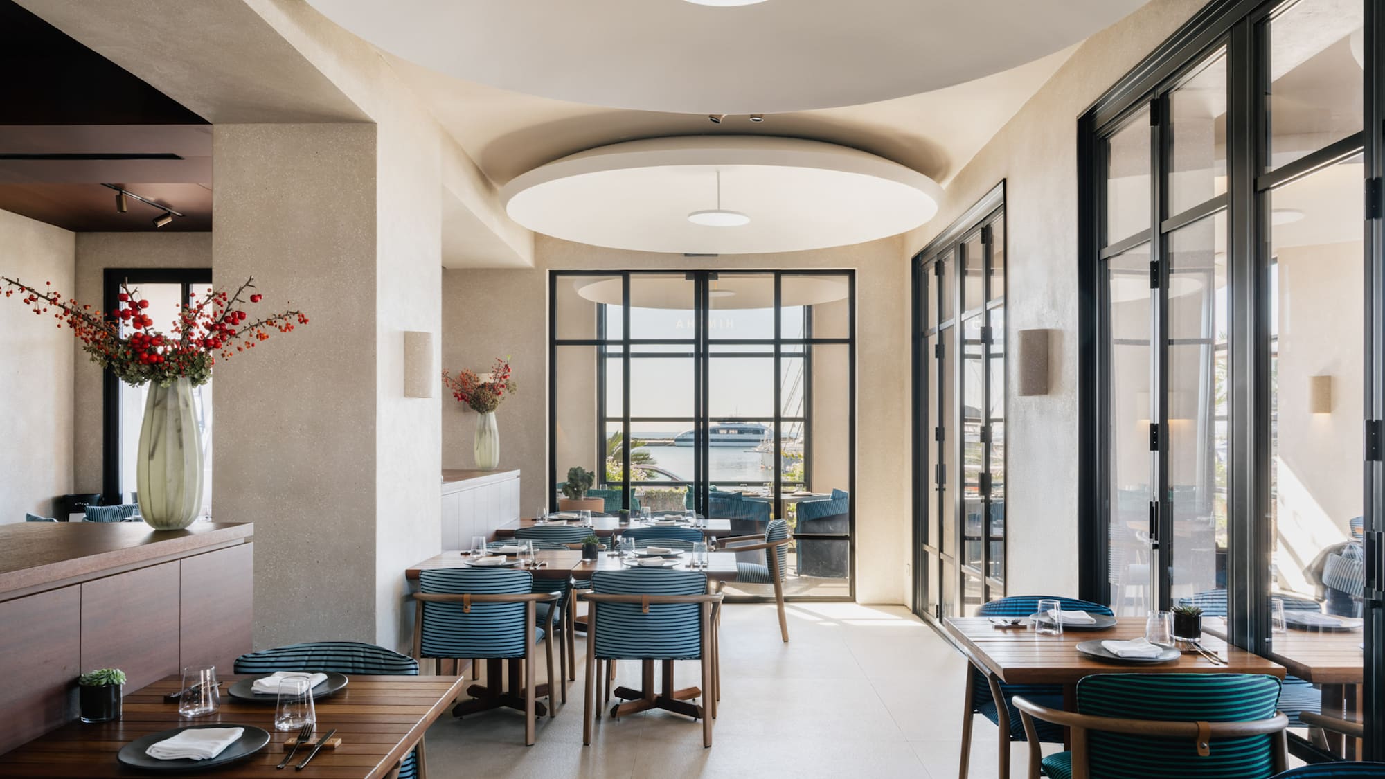 a room with tables and chairs