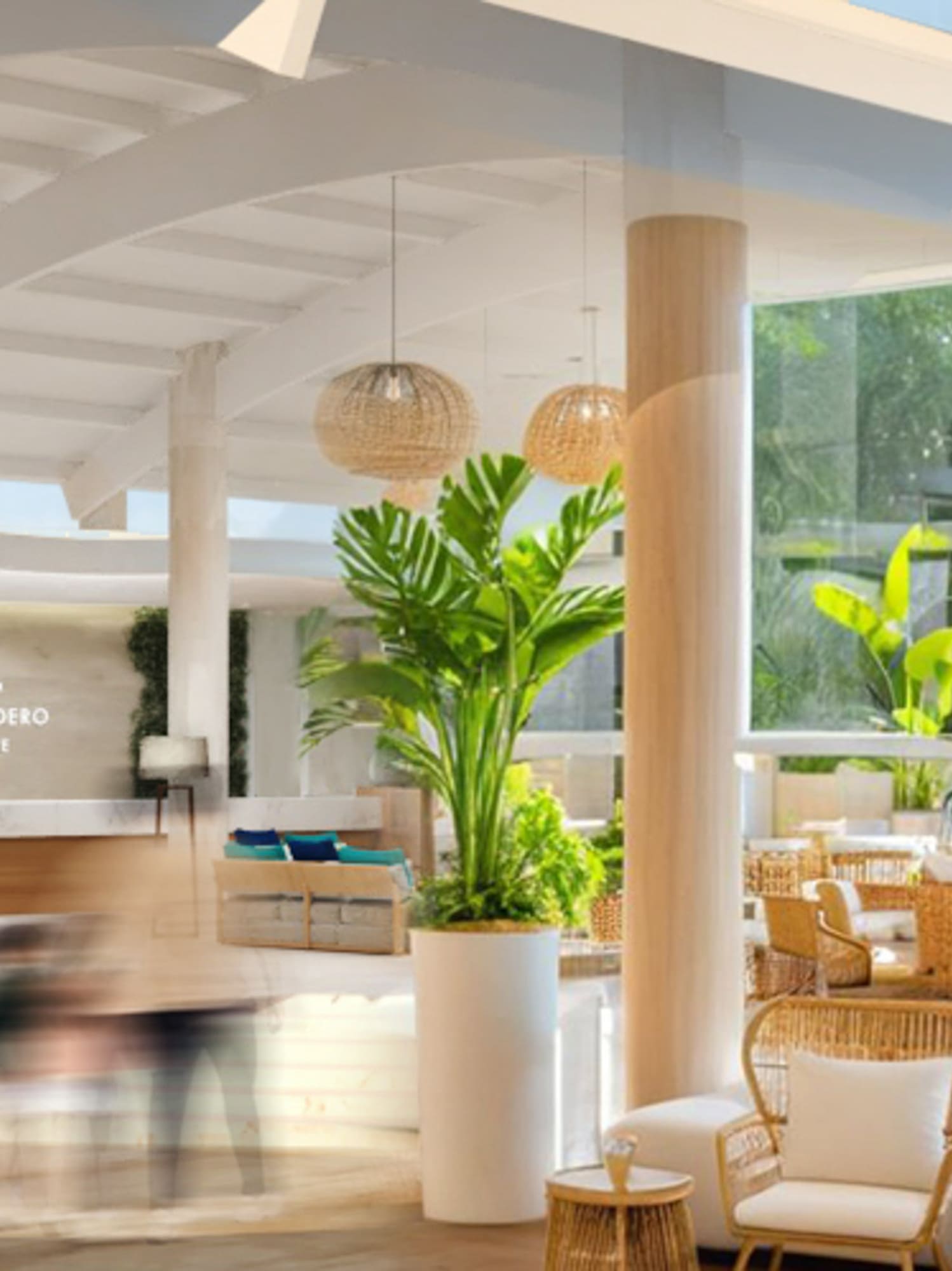 a room with a large white ceiling and plants