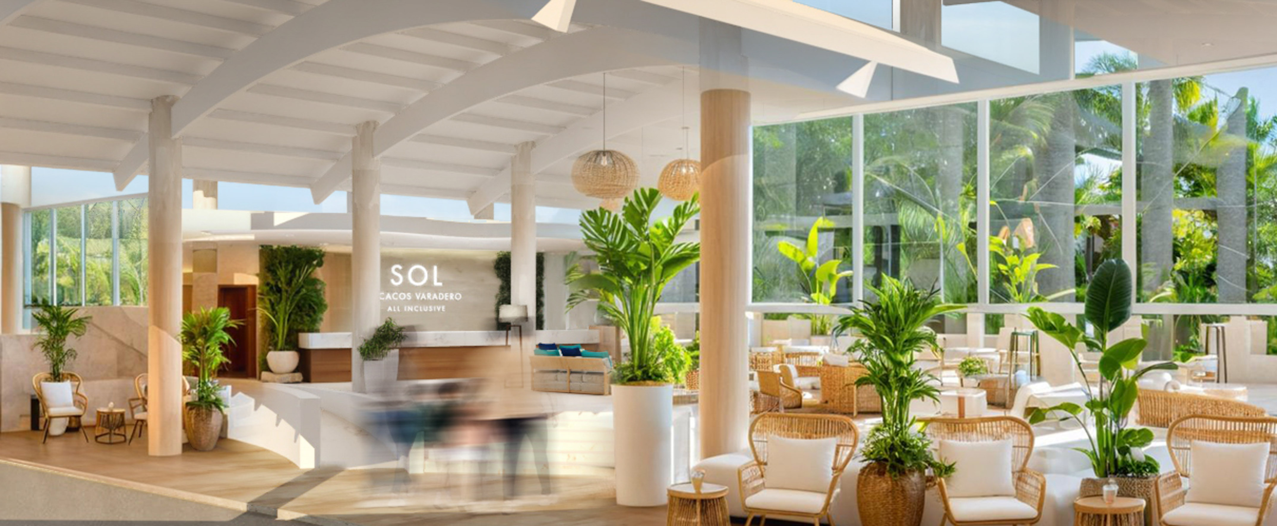 a room with a large white ceiling and plants
