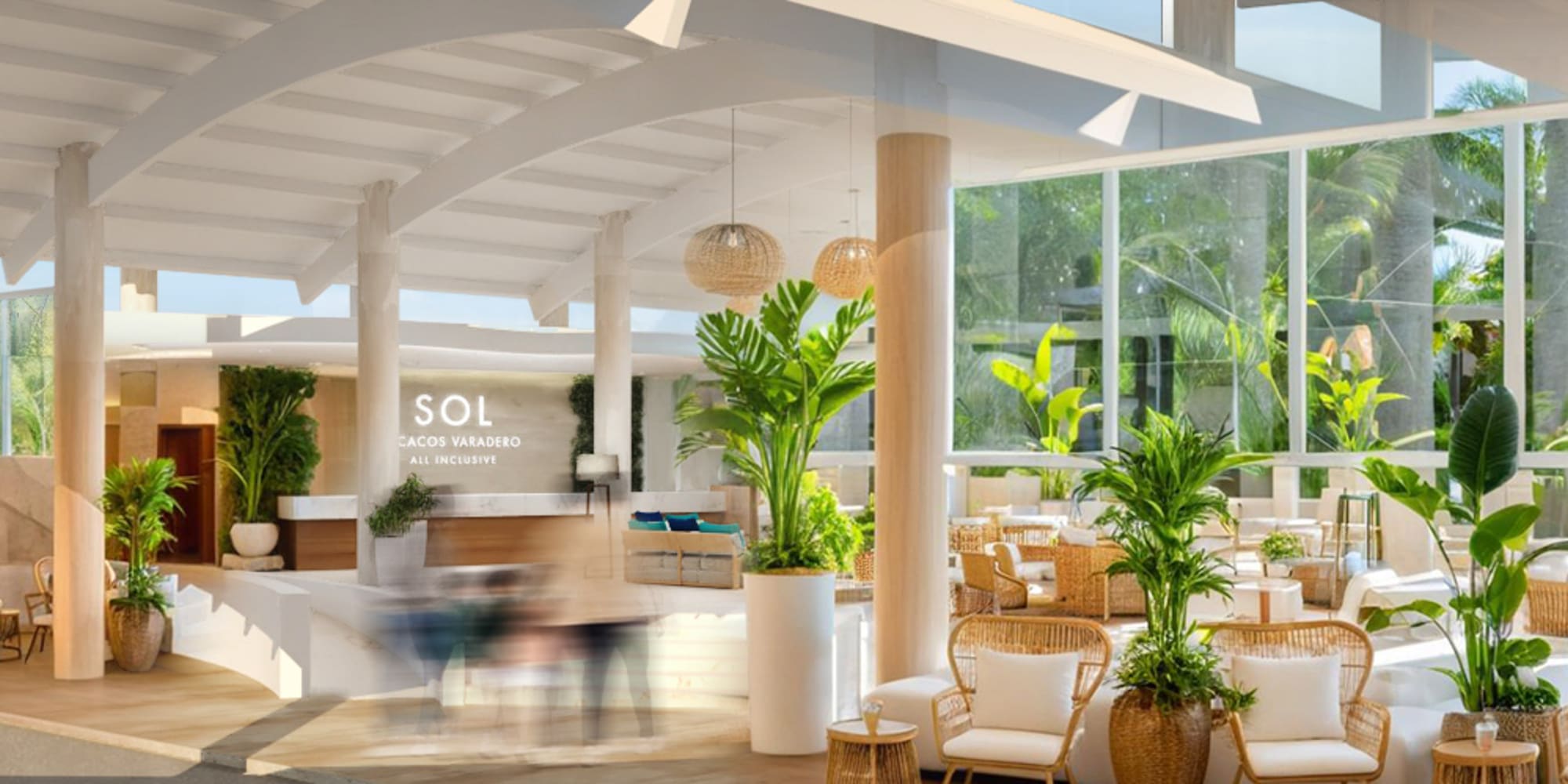 a room with a large white ceiling and plants