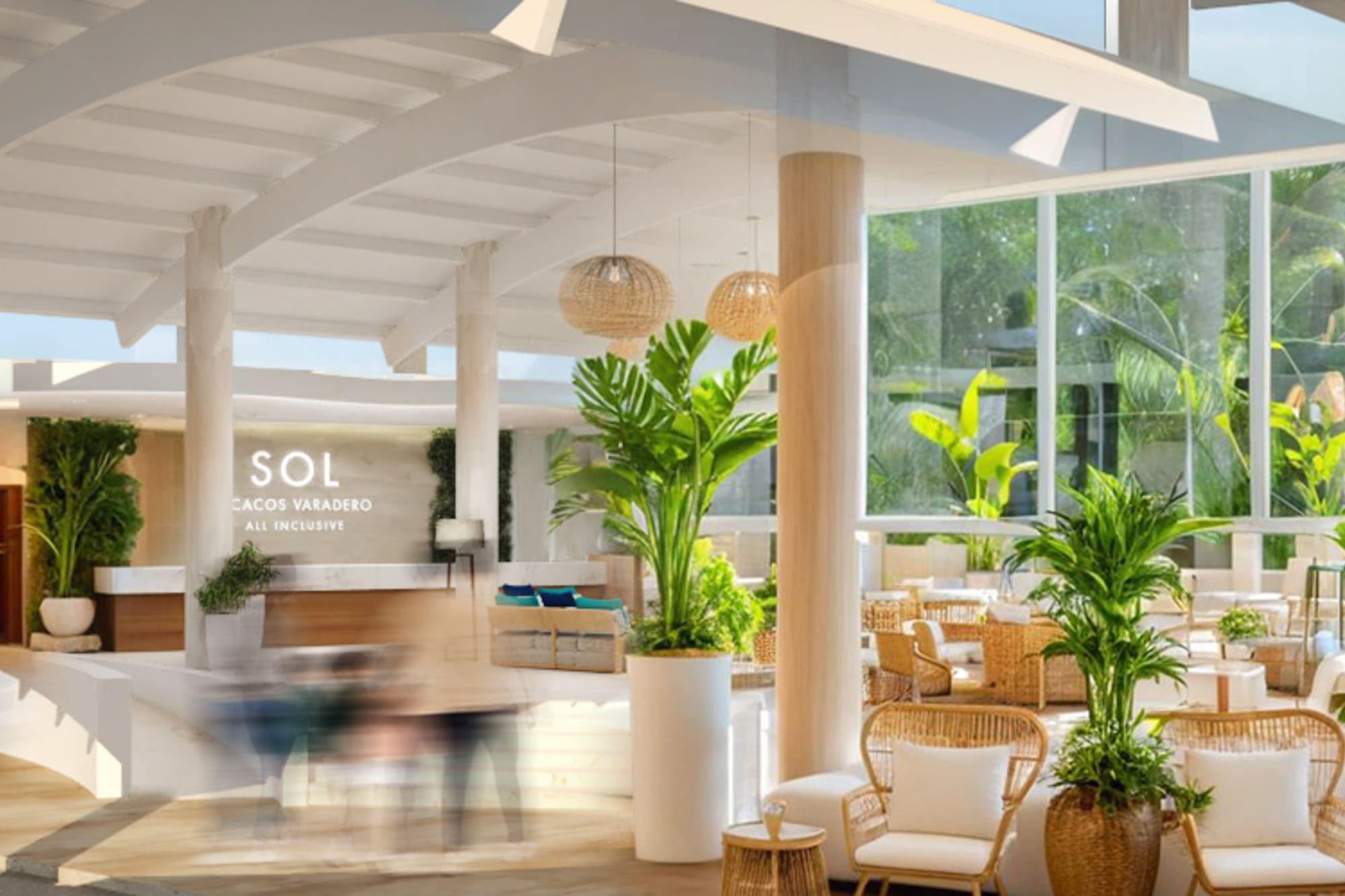 a room with a large white ceiling and plants
