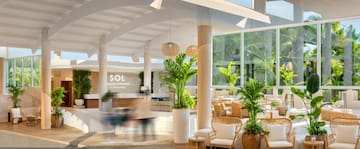 a room with a large white ceiling and plants