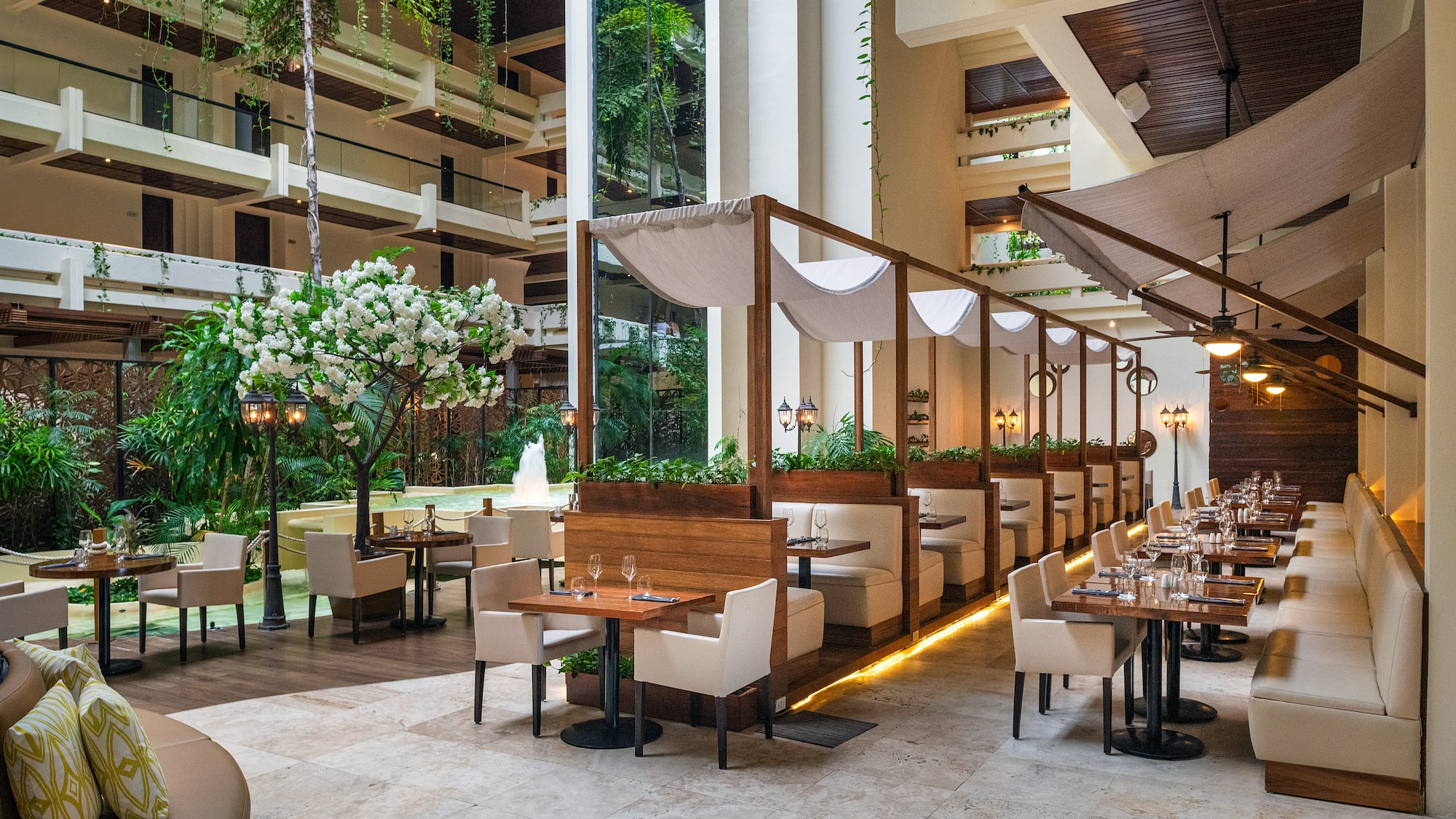 a restaurant with tables and chairs