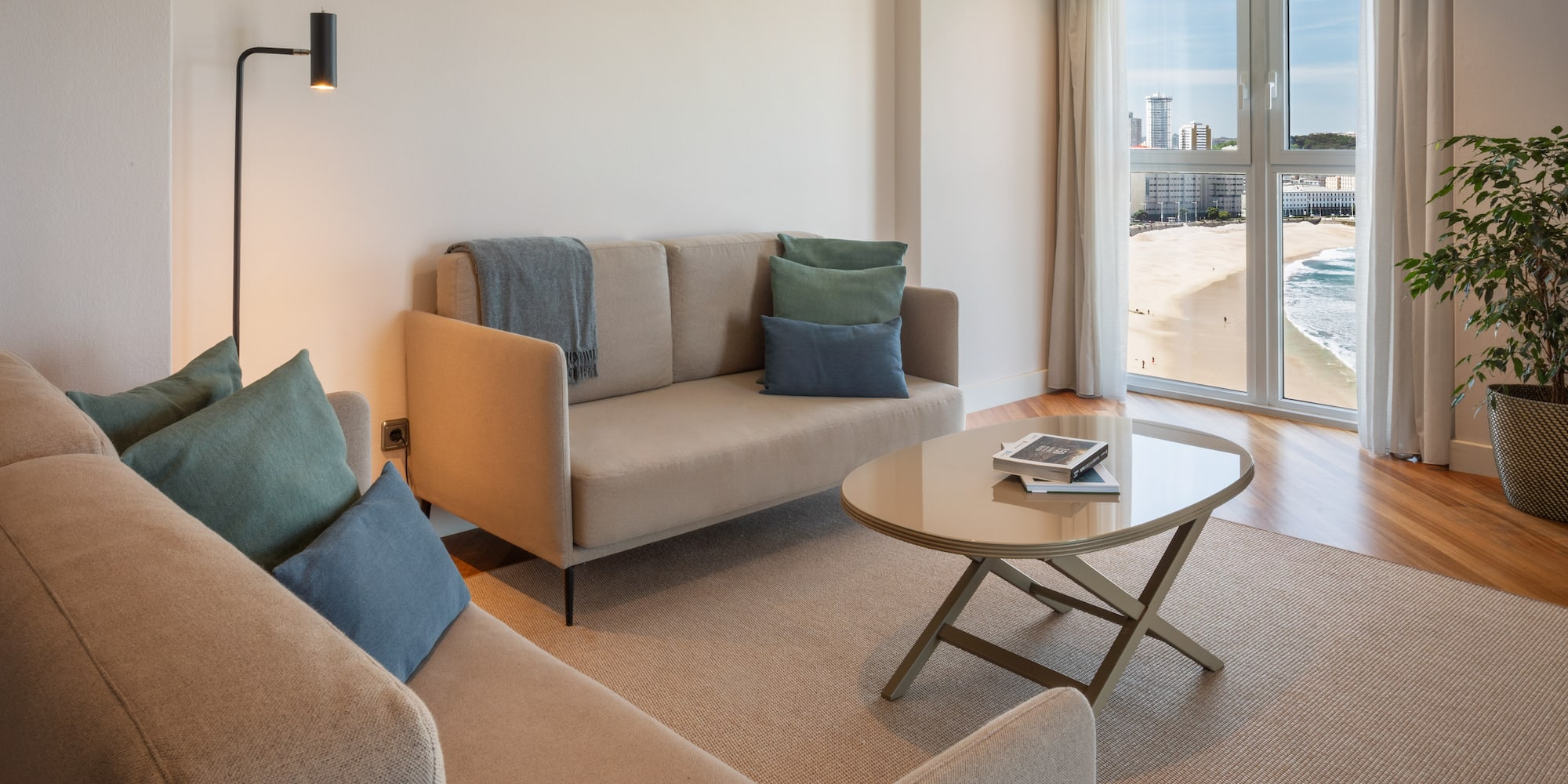 a living room with a couch and a coffee table
