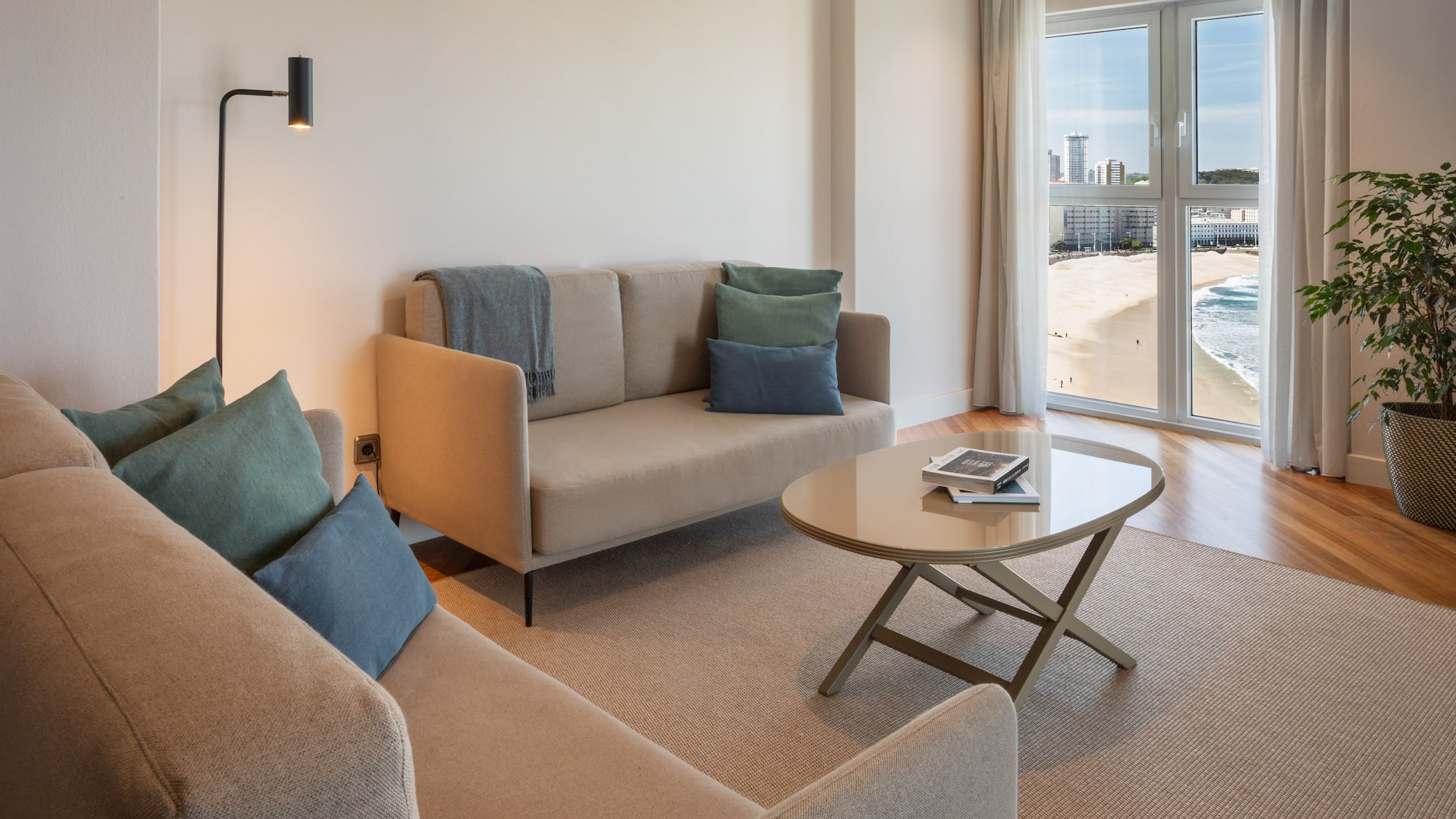 a living room with a couch and a coffee table