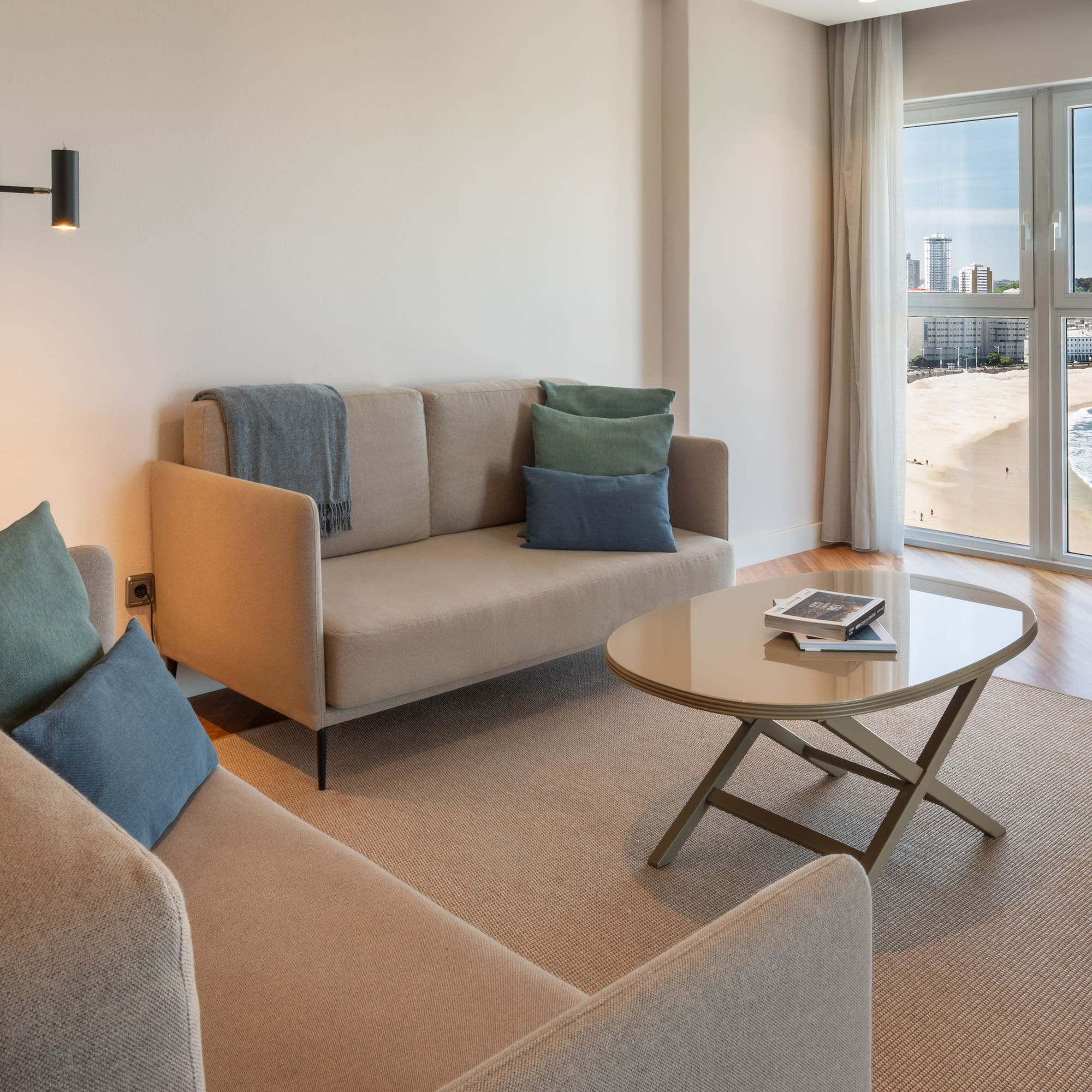 a living room with a couch and a coffee table