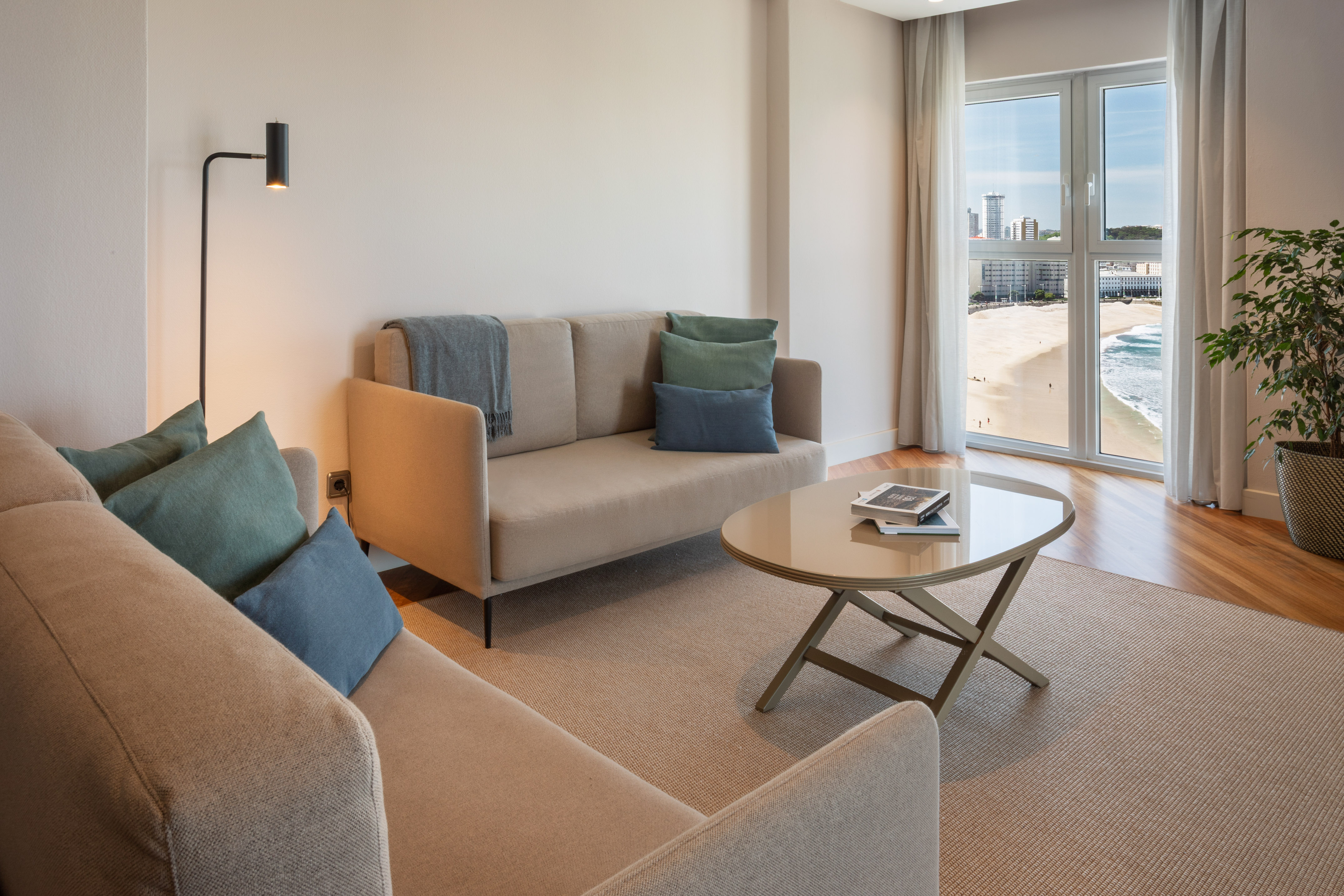 a living room with a couch and a coffee table