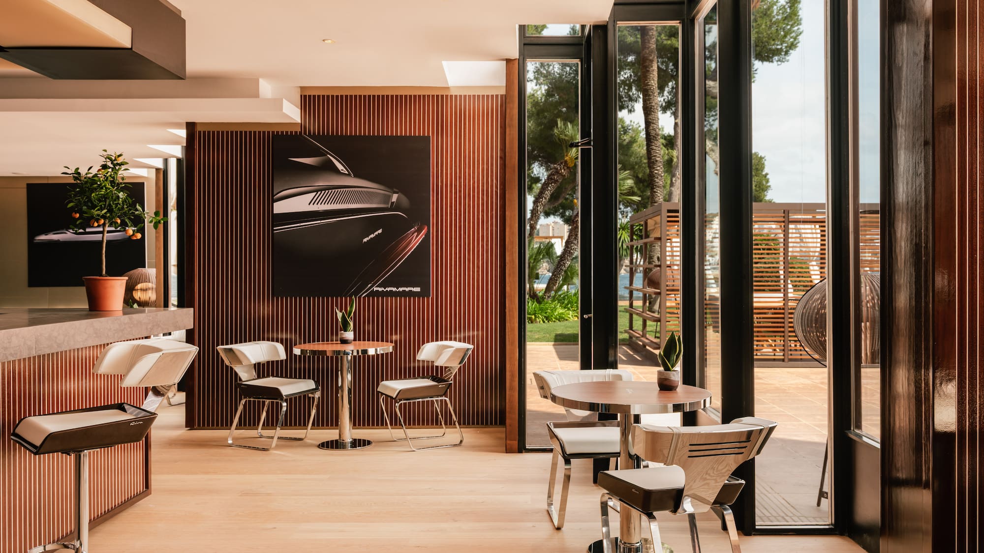 a room with tables and chairs