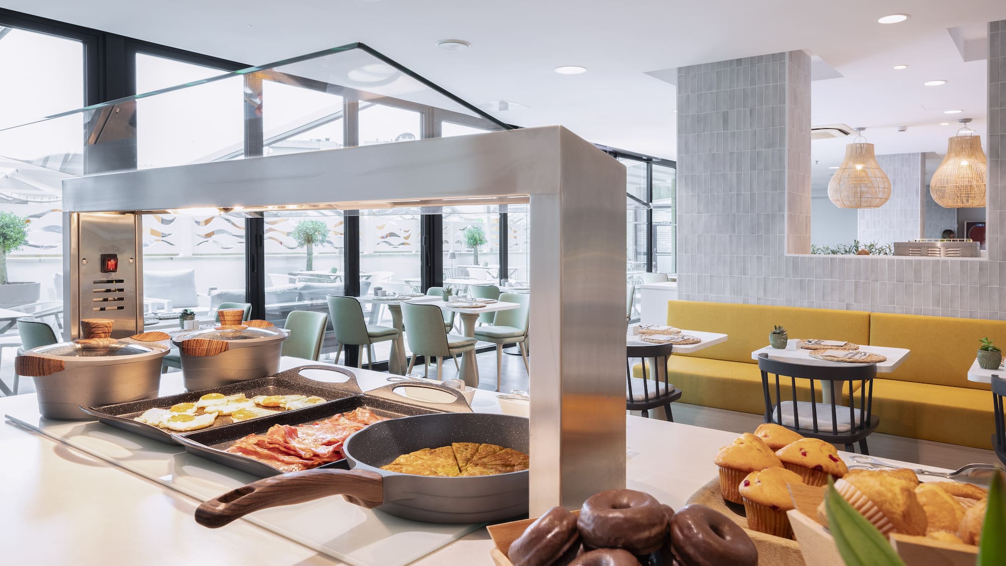 a buffet with food on the counter