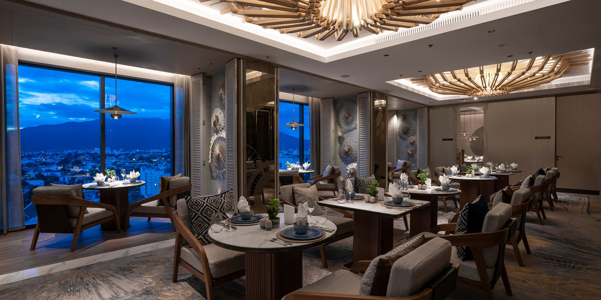 a room with tables and chairs