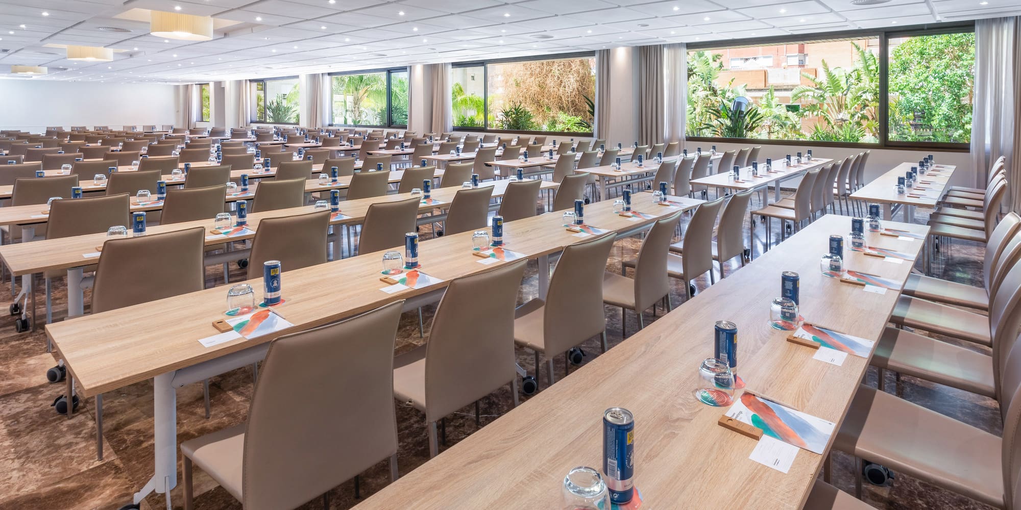 a room with tables and chairs