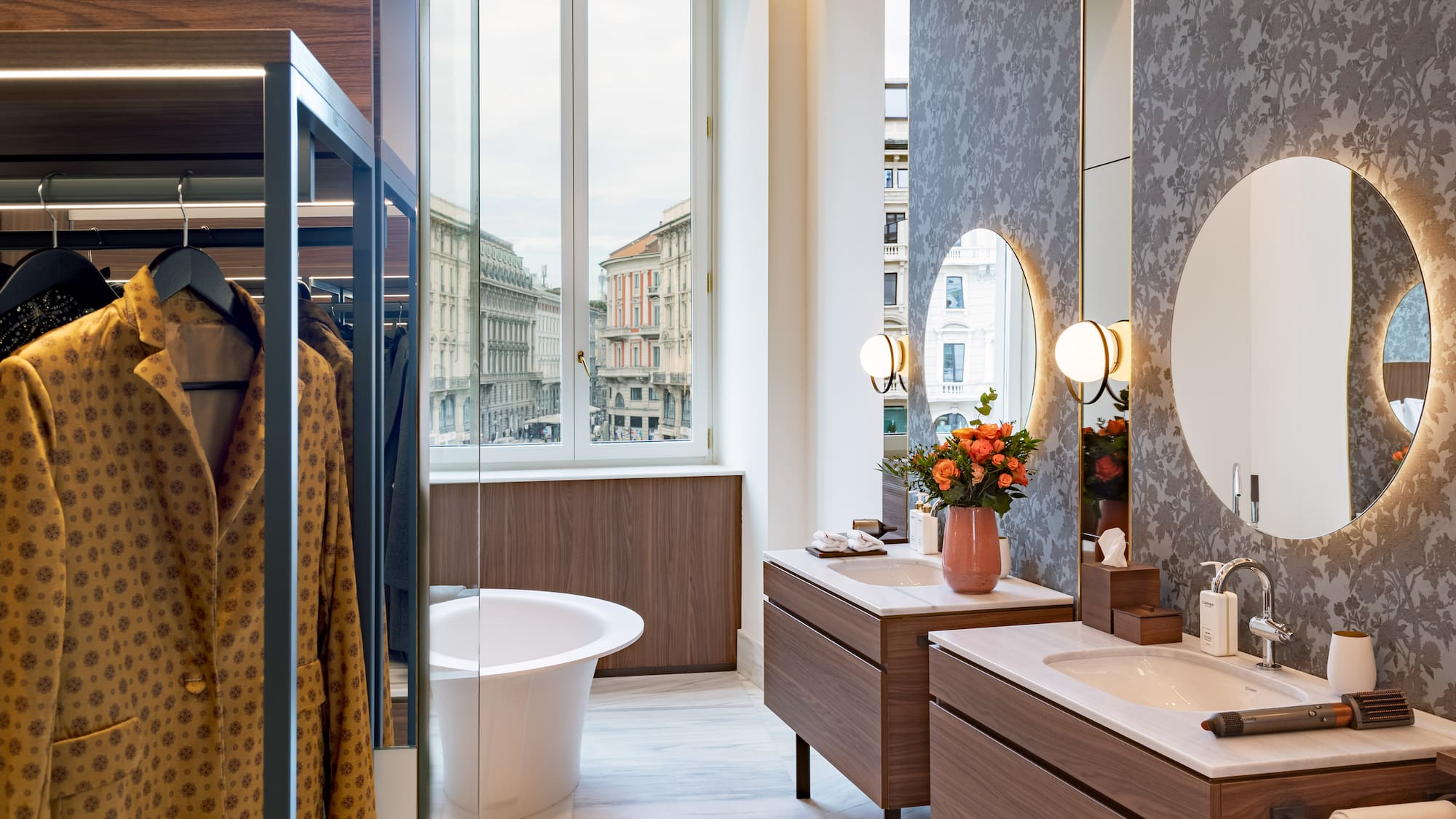 a bathroom with a tub and sink