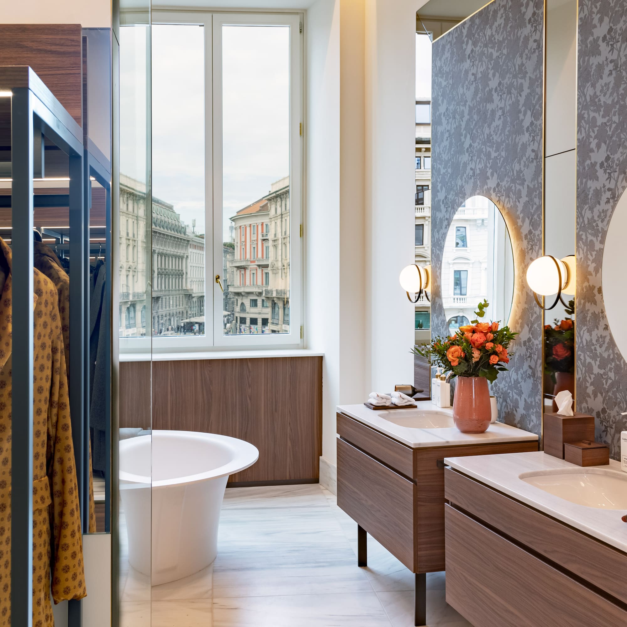 a bathroom with a tub and sink