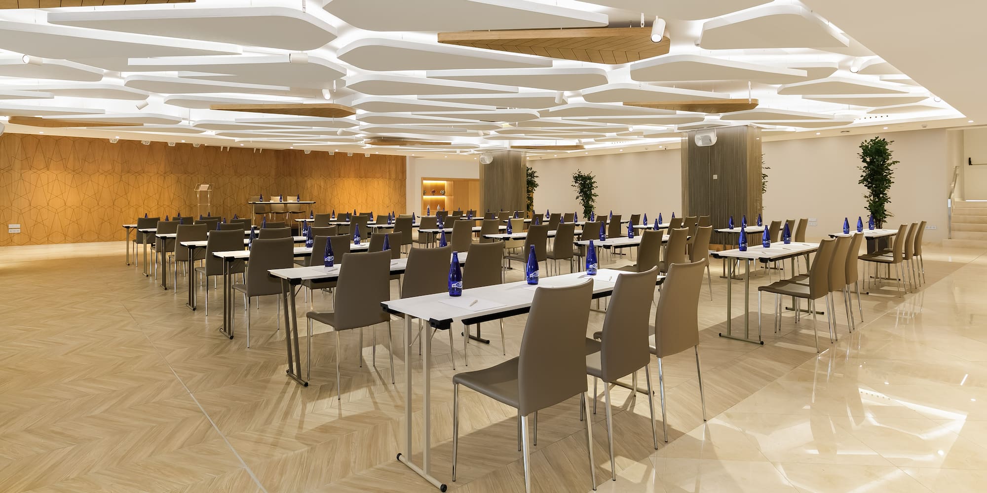 a room with tables and chairs