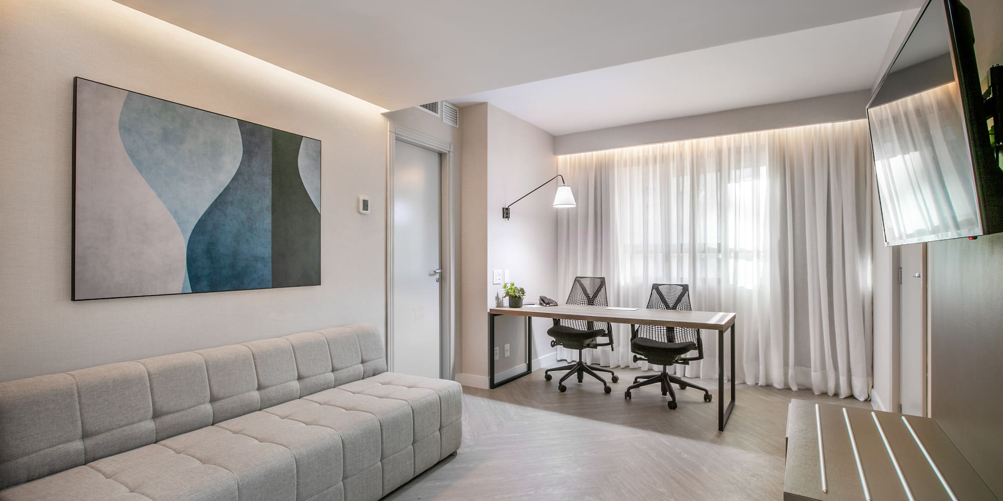 a room with a couch and a table