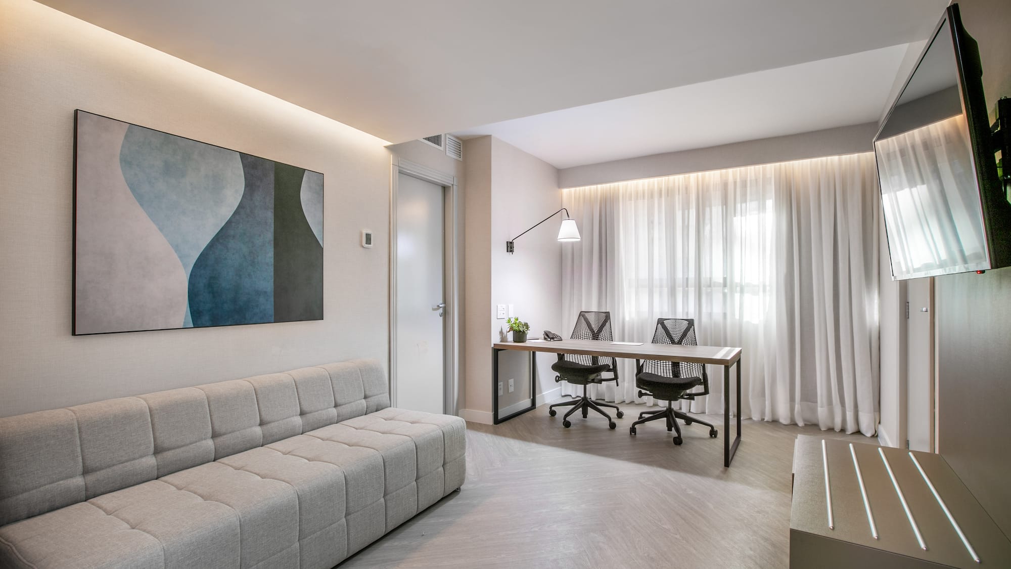 a room with a couch and a table